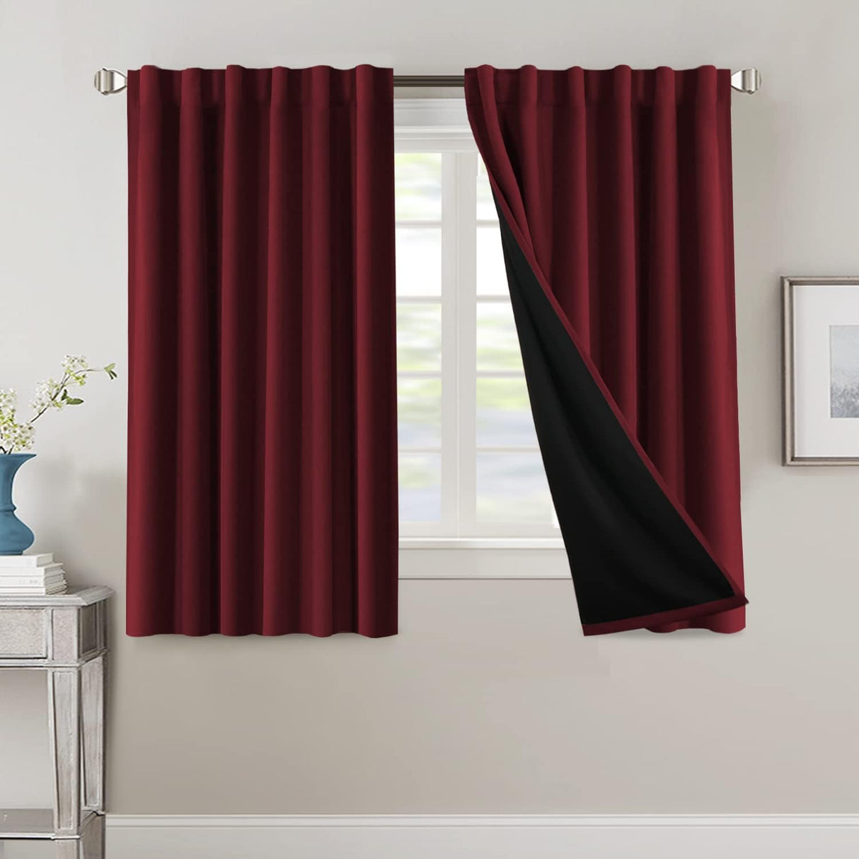 H.VERSAILTEX 100% Blackout Curtains for Bedroom with Black Liner Full Room Darkening Back Tab Rod Pocket 2 Panels