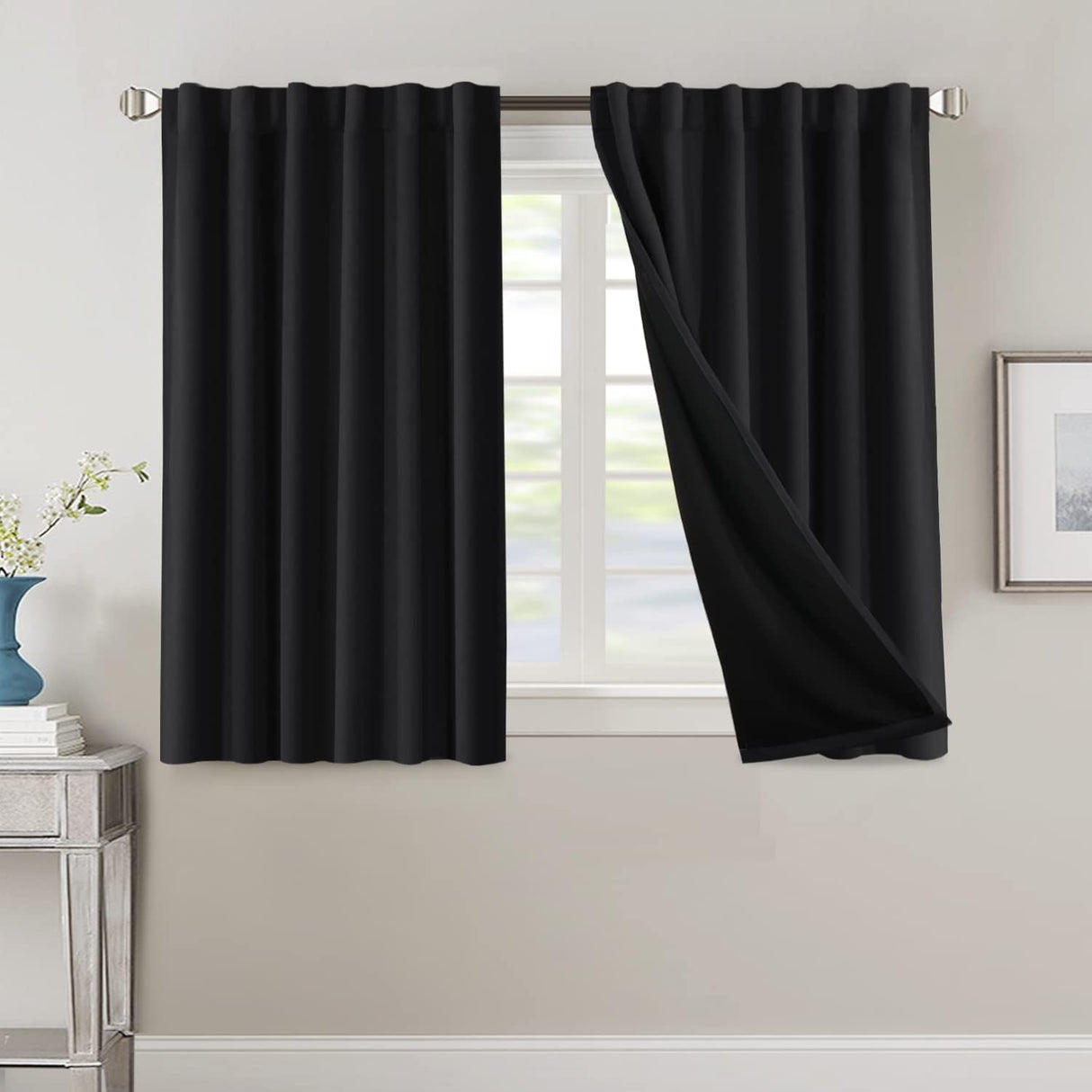 H.VERSAILTEX 100% Blackout Curtains for Bedroom with Black Liner Full Room Darkening Back Tab Rod Pocket 2 Panels