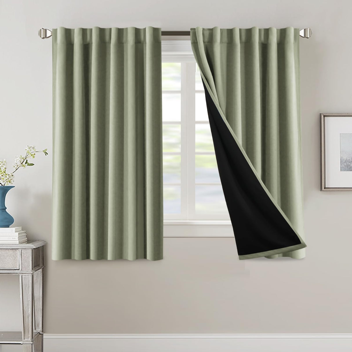 H.VERSAILTEX 100% Blackout Curtains for Bedroom with Black Liner Full Room Darkening Back Tab Rod Pocket 2 Panels