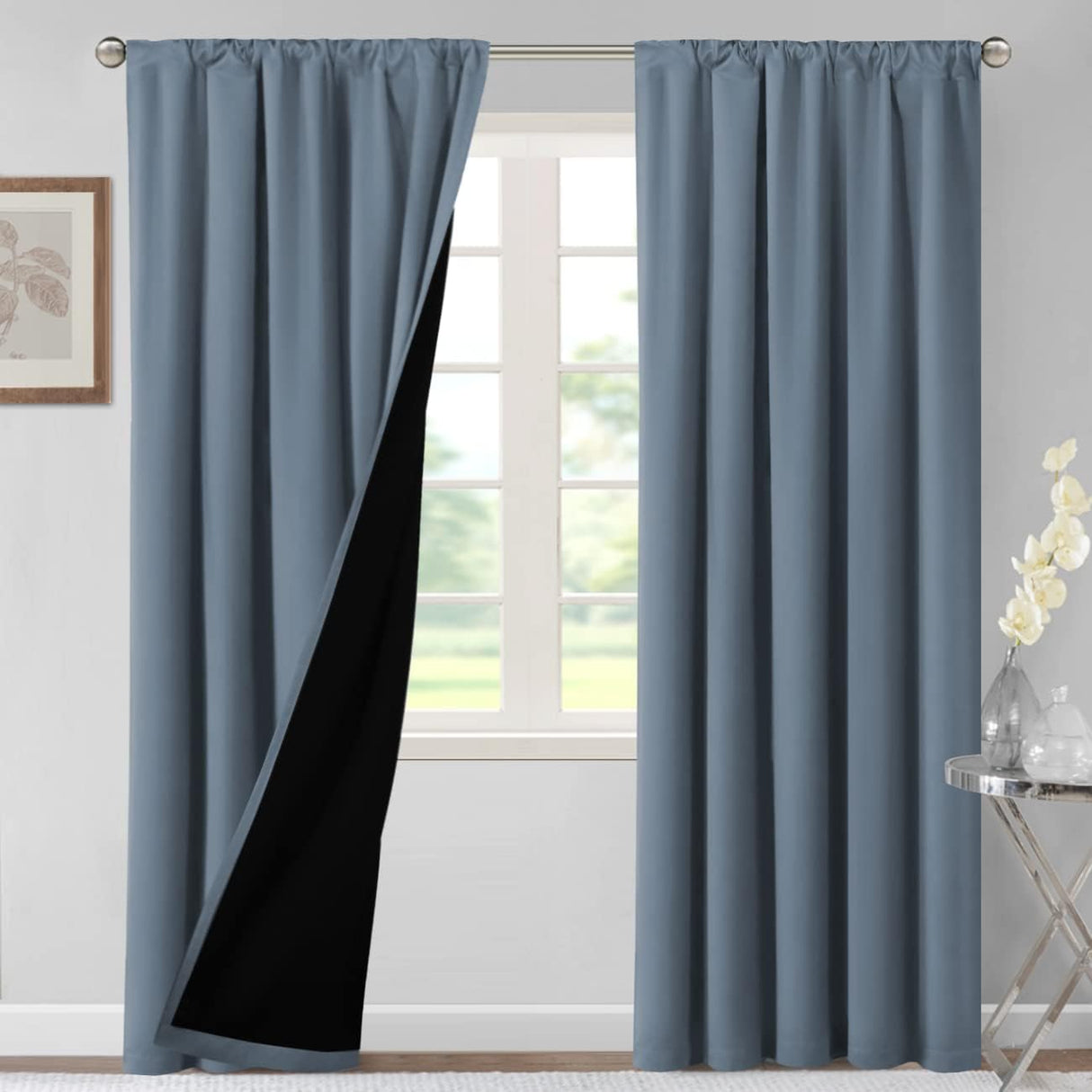H.VERSAILTEX 100% Blackout Short Curtains for Bedroom Kitchen Privacy Energy Saving Curtain Tiers Set of 2