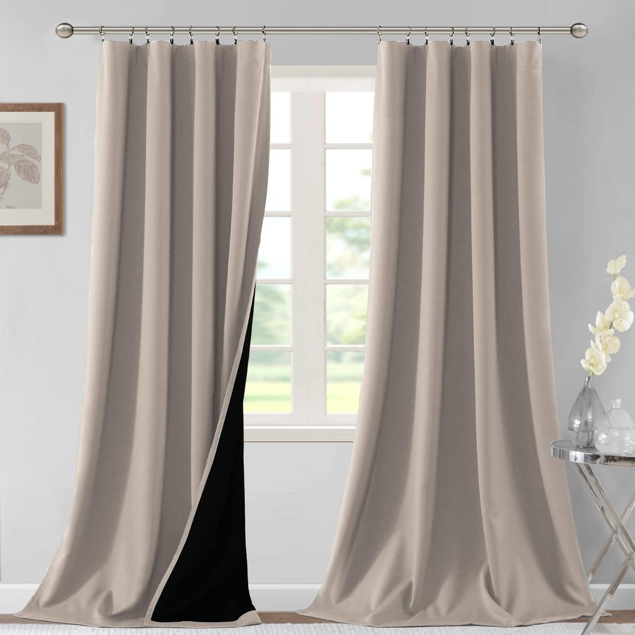 H.VERSAILTEX 100% Blackout Short Curtains for Bedroom Kitchen Privacy Energy Saving Curtain Tiers Set of 2