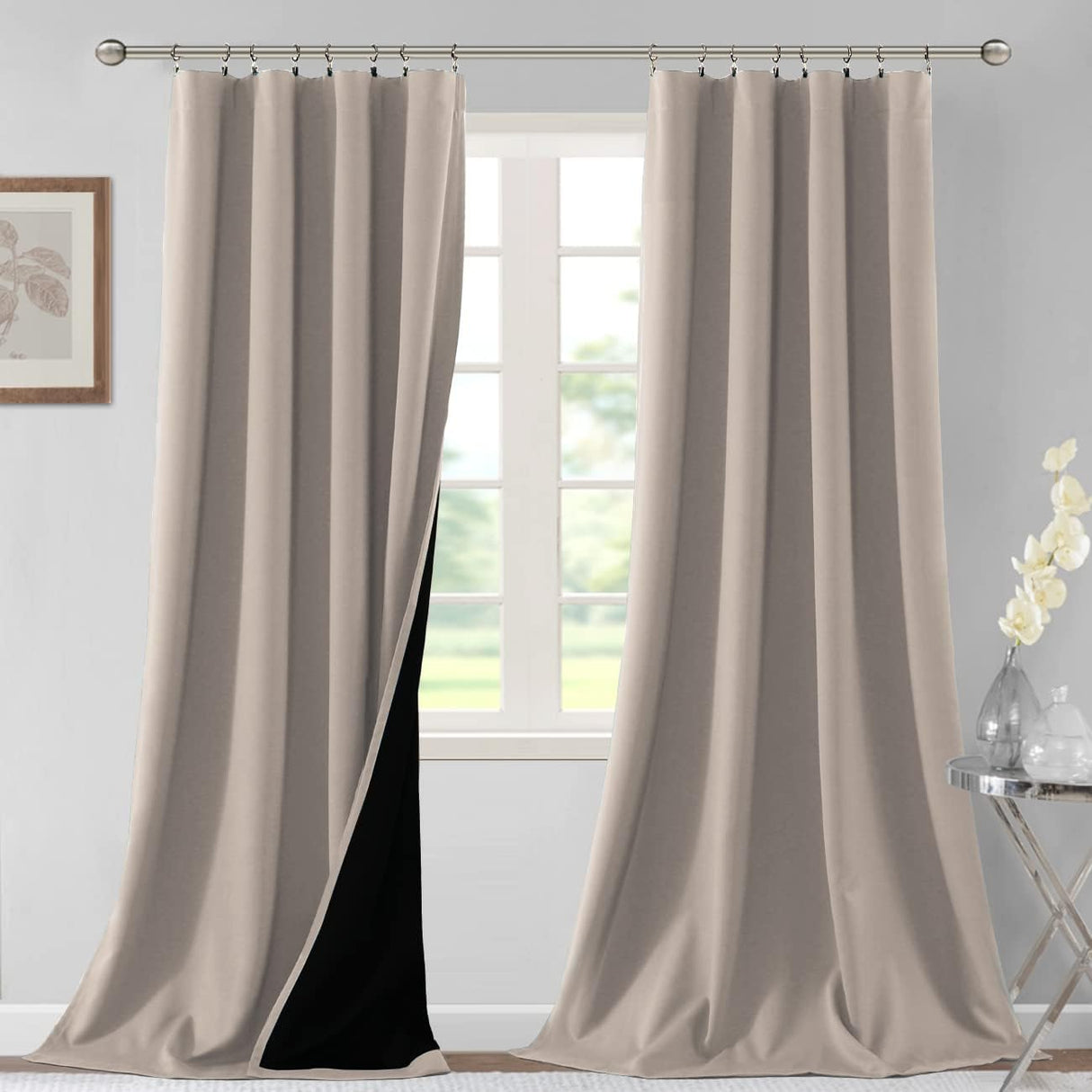 H.VERSAILTEX 100% Blackout Short Curtains for Bedroom Kitchen Privacy Energy Saving Curtain Tiers Set of 2