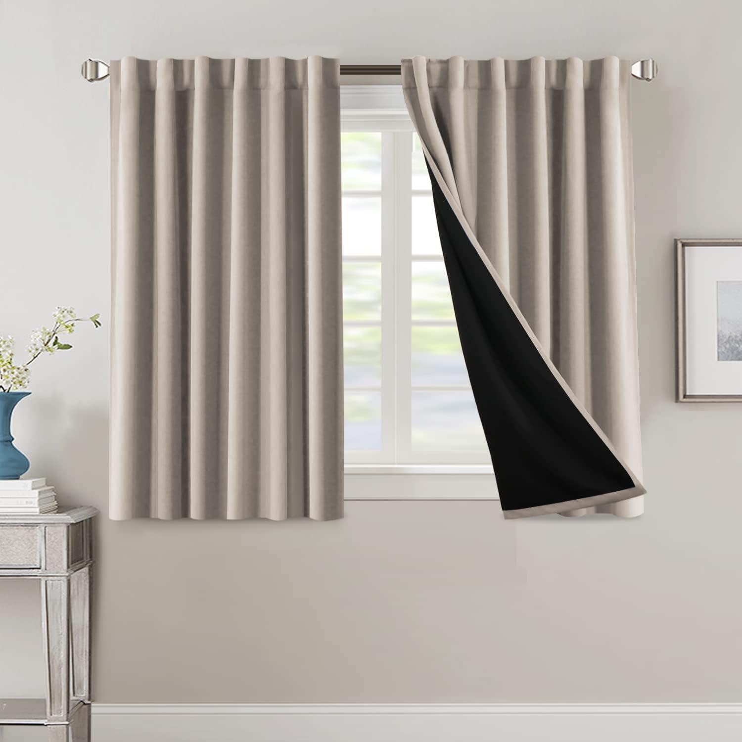 H.VERSAILTEX 100% Blackout Curtains for Bedroom with Black Liner Full Room Darkening Back Tab Rod Pocket 2 Panels