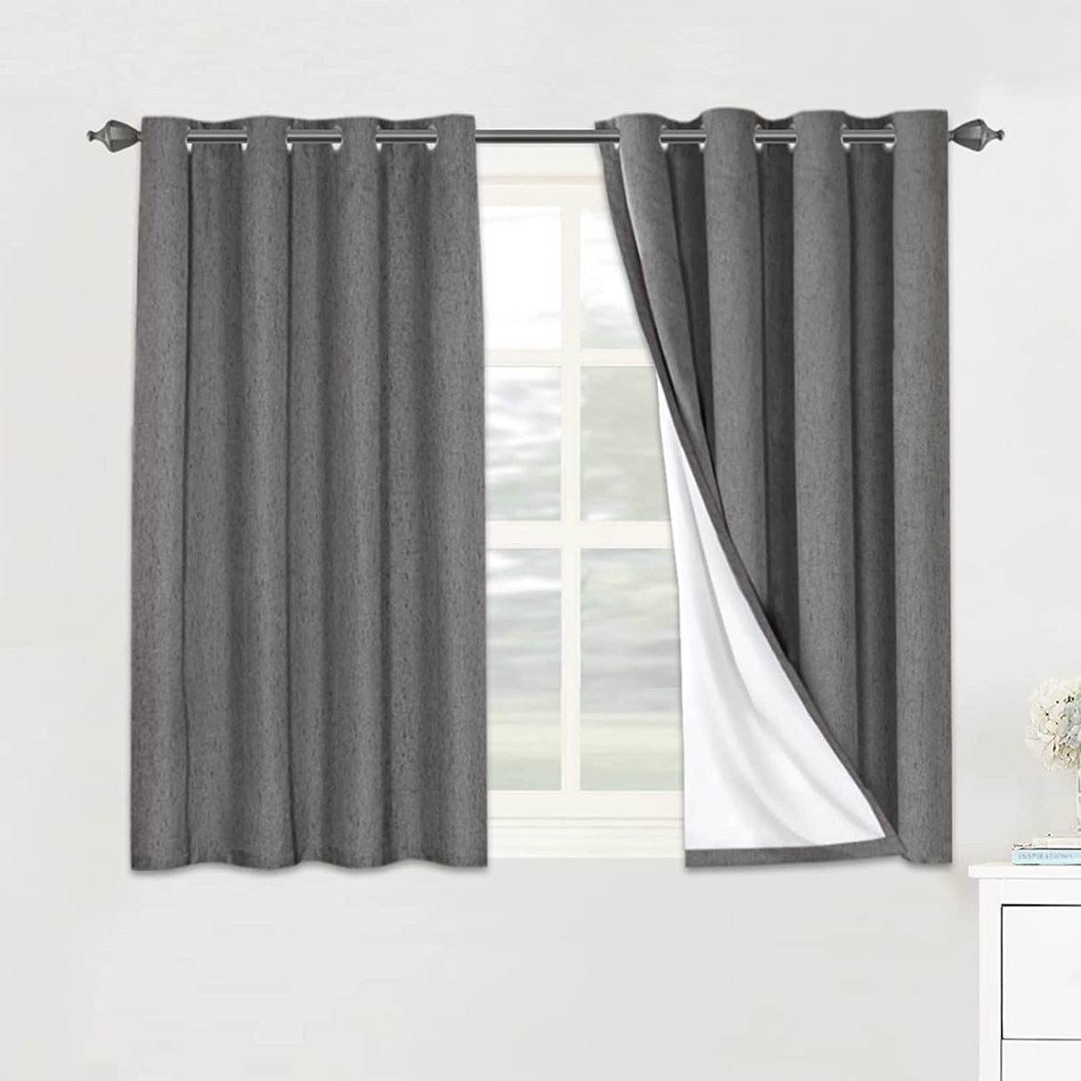 Linen Blackout Thermal Insulated  White Liner Grommet Top Curtains