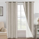 Linen Blackout Thermal Insulated  White Liner Grommet Top Curtains
