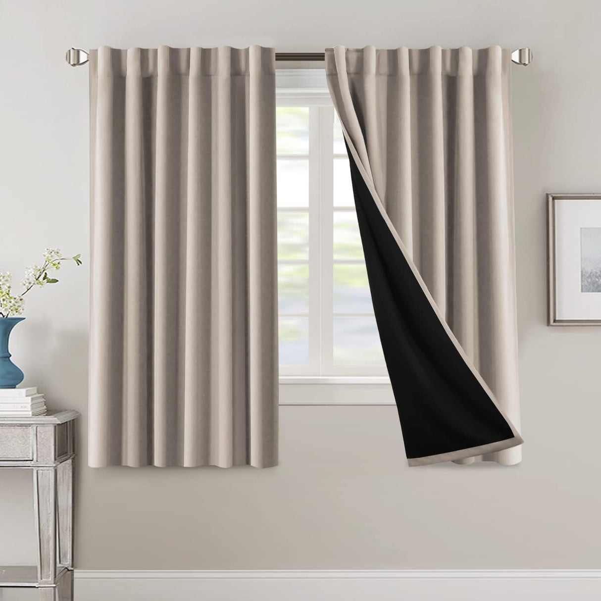 H.VERSAILTEX 100% Blackout Curtains for Bedroom with Black Liner Full Room Darkening Back Tab Rod Pocket 2 Panels