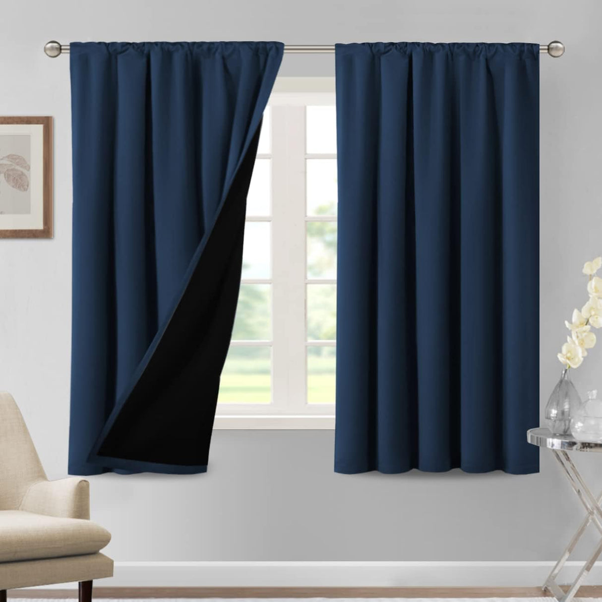 H.VERSAILTEX 100% Blackout Short Curtains for Bedroom Kitchen Privacy Energy Saving Curtain Tiers Set of 2