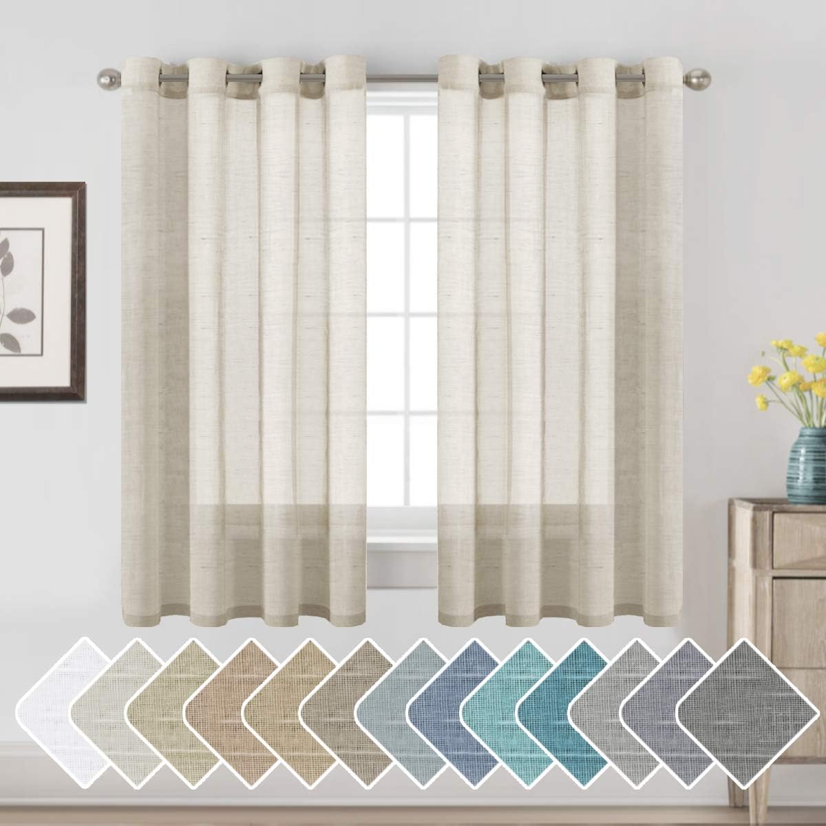 Natural Linen Semi Sheer Curtains Grommet Soft Privacy Drapes