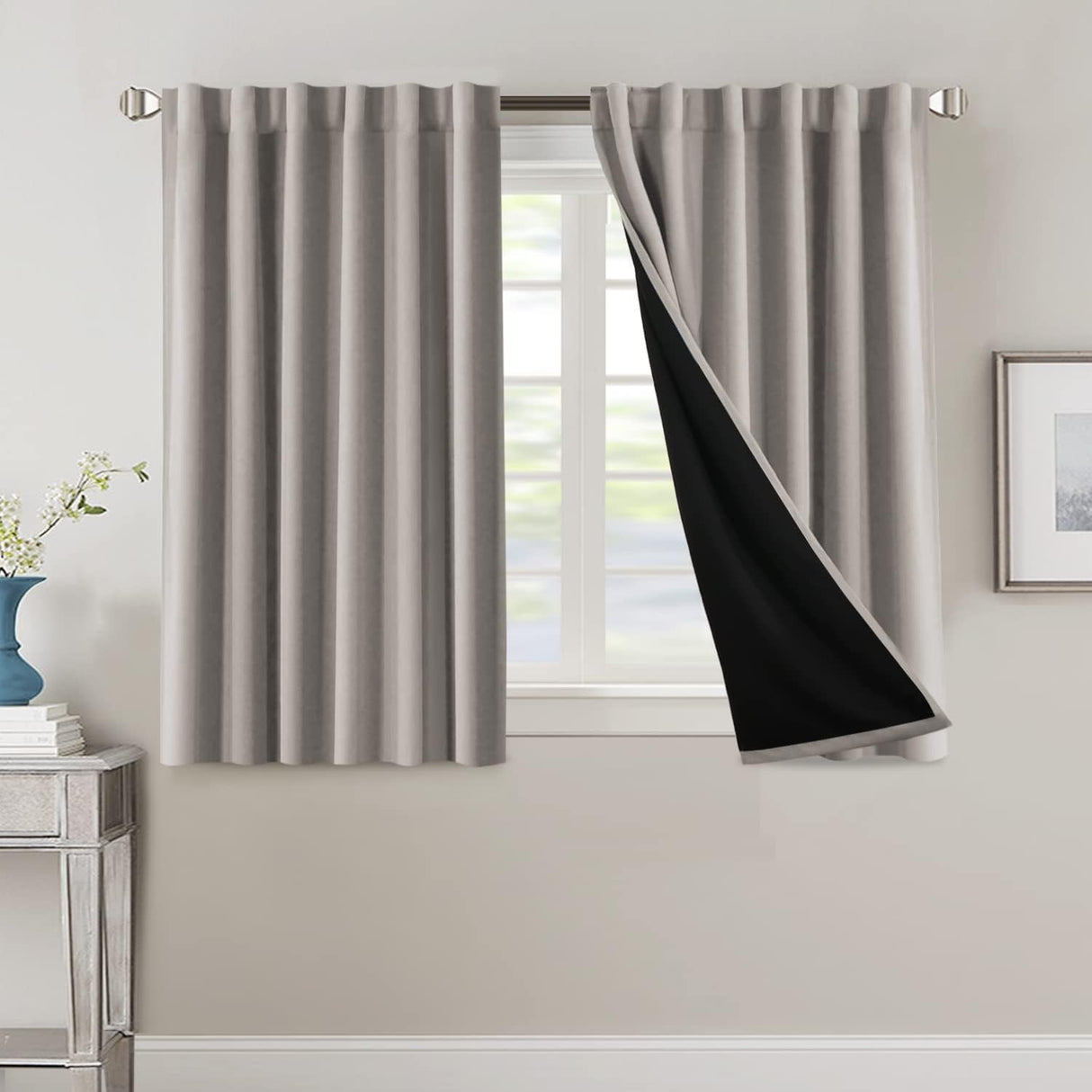 H.VERSAILTEX 100% Blackout Curtains for Bedroom with Black Liner Full Room Darkening Back Tab Rod Pocket 2 Panels