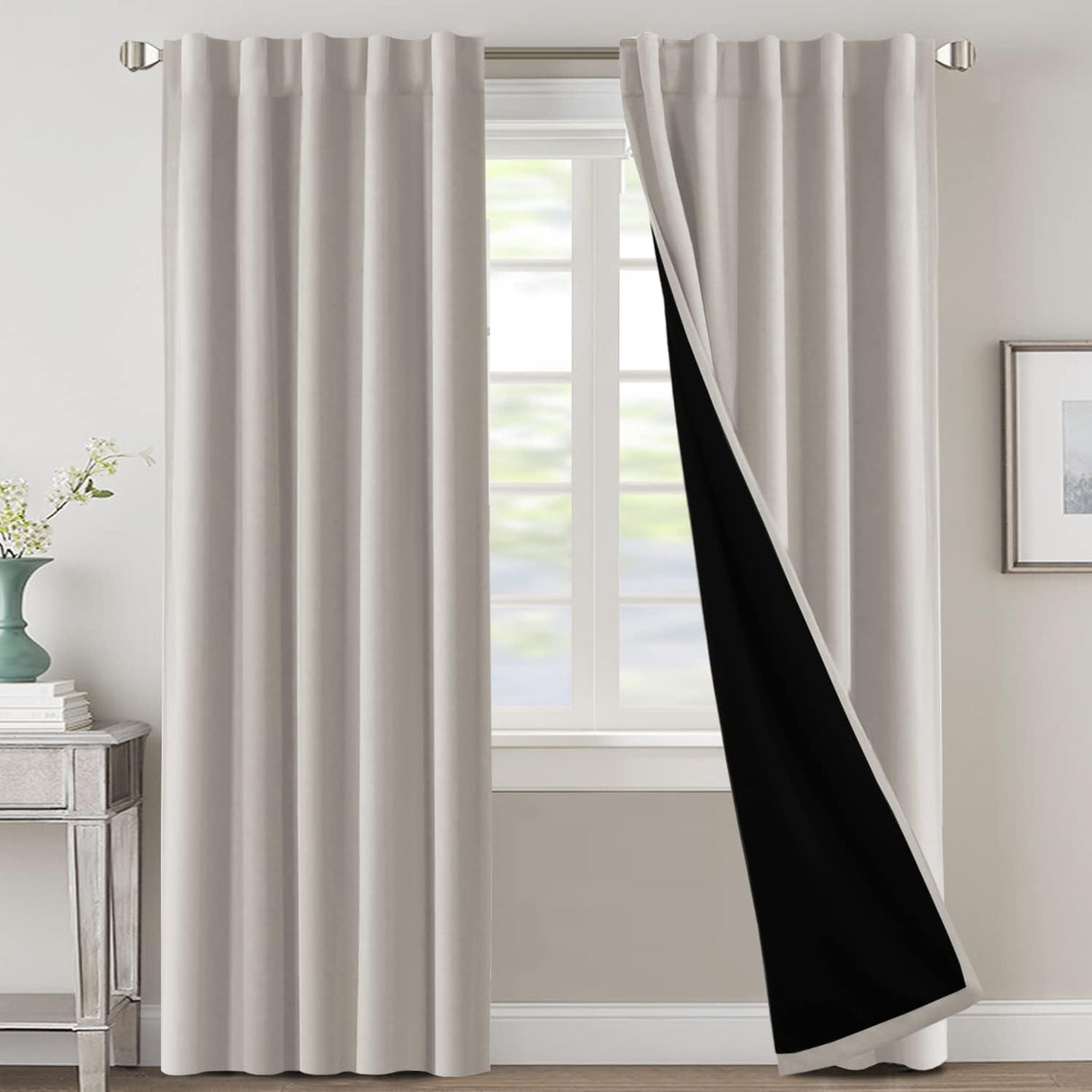 H.VERSAILTEX 100% Blackout Curtains for Bedroom with Black Liner Full Room Darkening Back Tab Rod Pocket 2 Panels