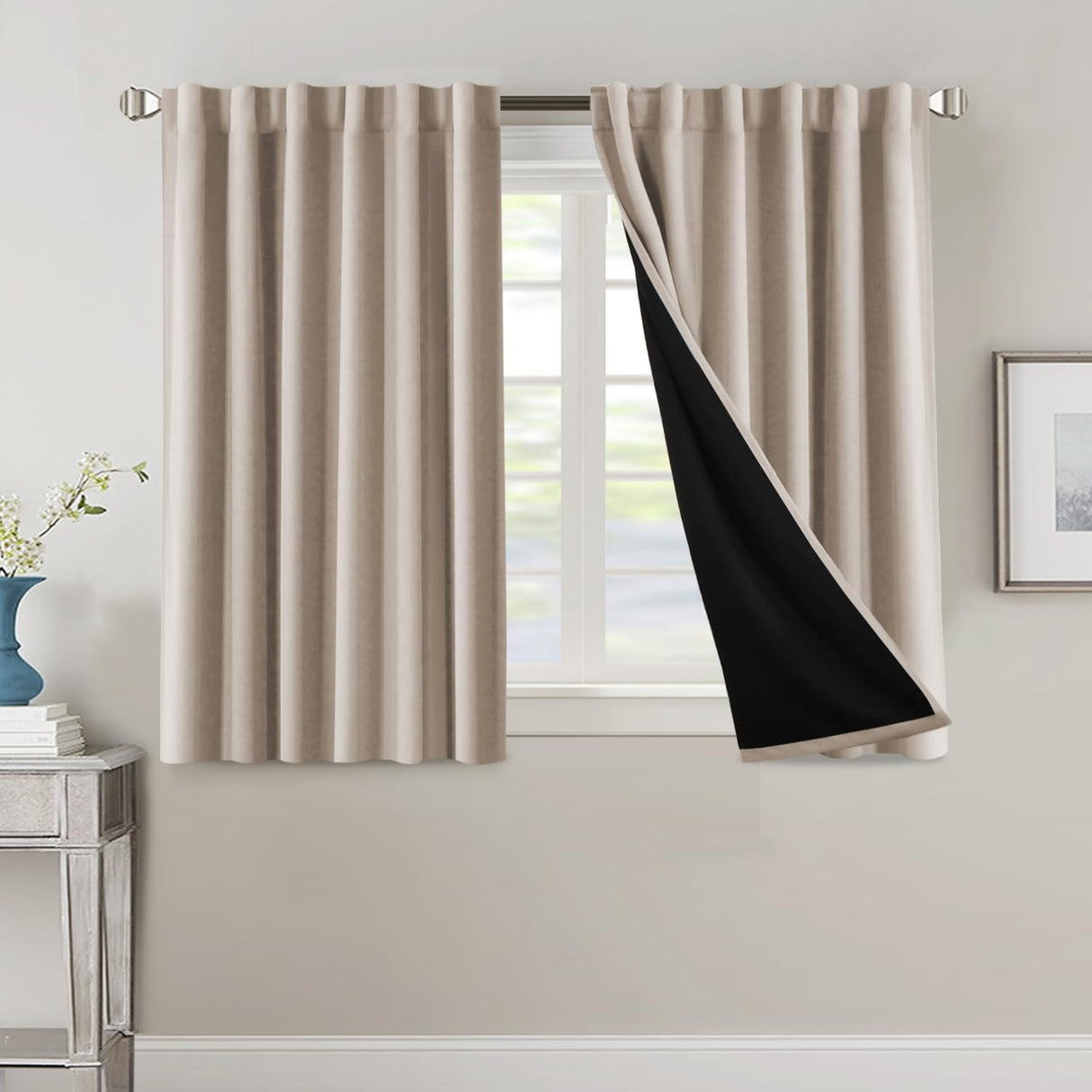 H.VERSAILTEX 100% Blackout Curtains for Bedroom with Black Liner Full Room Darkening Back Tab Rod Pocket 2 Panels