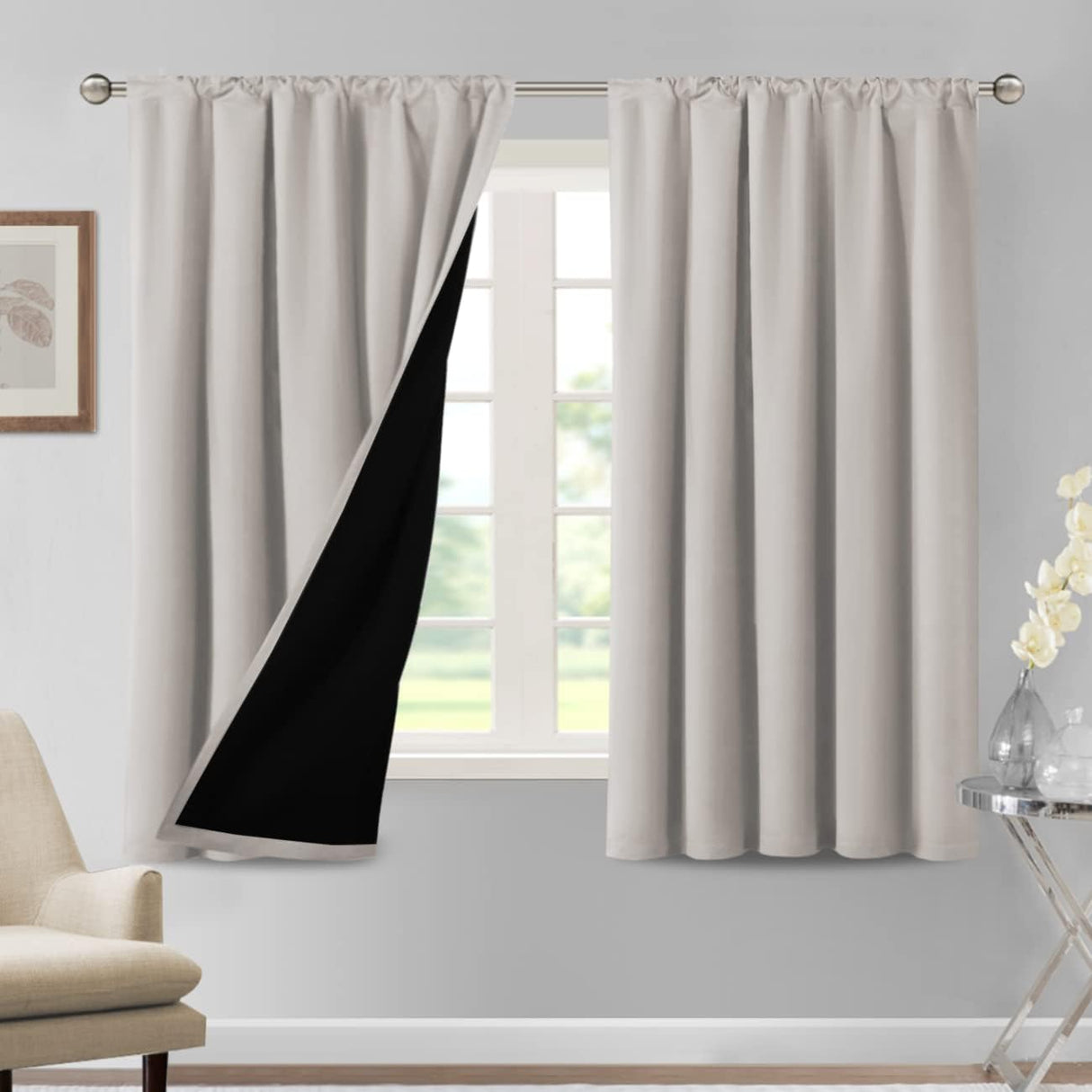 H.VERSAILTEX 100% Blackout Short Curtains for Bedroom Kitchen Privacy Energy Saving Curtain Tiers Set of 2