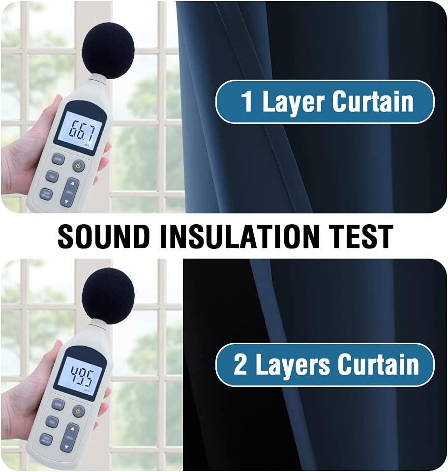 H.VERSAILTEX 100% Blackout Lined Curtains, 2 Thick Layers Completely Blackout Window Treatment Thermal Insulated Drapes for Kitchen/Bedroom (1 Pair, 52" Width x 63" Length Each Panel, Navy)