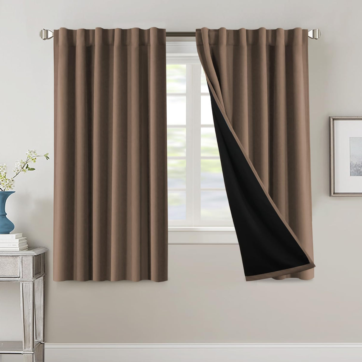 H.VERSAILTEX 100% Blackout Curtains for Bedroom with Black Liner Full Room Darkening Back Tab Rod Pocket 2 Panels