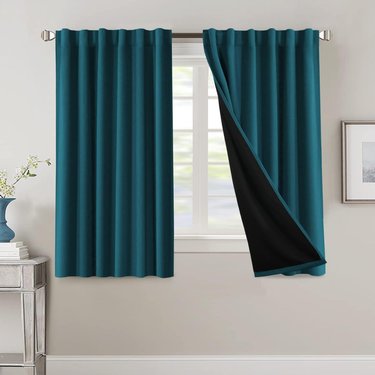 H.VERSAILTEX 100% Blackout Curtains for Bedroom with Black Liner Full Room Darkening Back Tab Rod Pocket 2 Panels