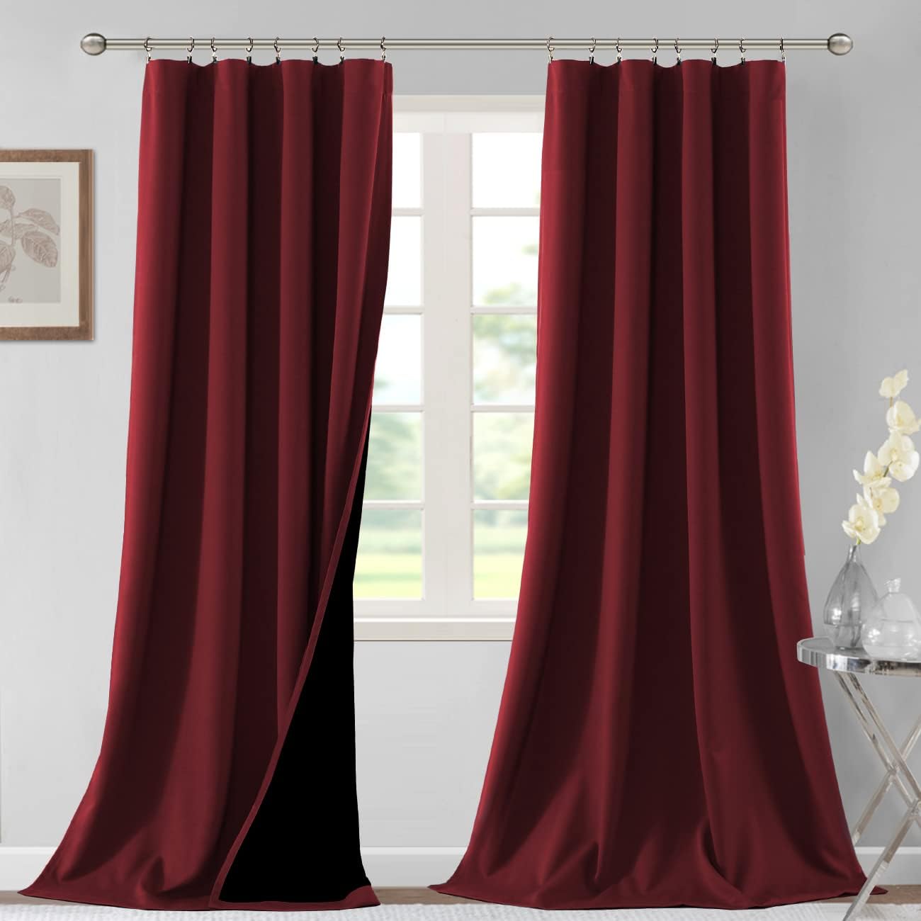 H.VERSAILTEX 100% Blackout Short Curtains for Bedroom Kitchen Privacy Energy Saving Curtain Tiers Set of 2