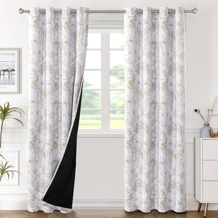 H.VERSAILTEX 100% Blackout Curtains for Living Room Camellia Floral Thermal Insulated Grommet Window Drapes 2 Panels