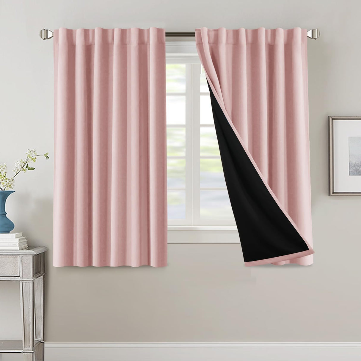H.VERSAILTEX 100% Blackout Curtains for Bedroom with Black Liner Full Room Darkening Back Tab Rod Pocket 2 Panels