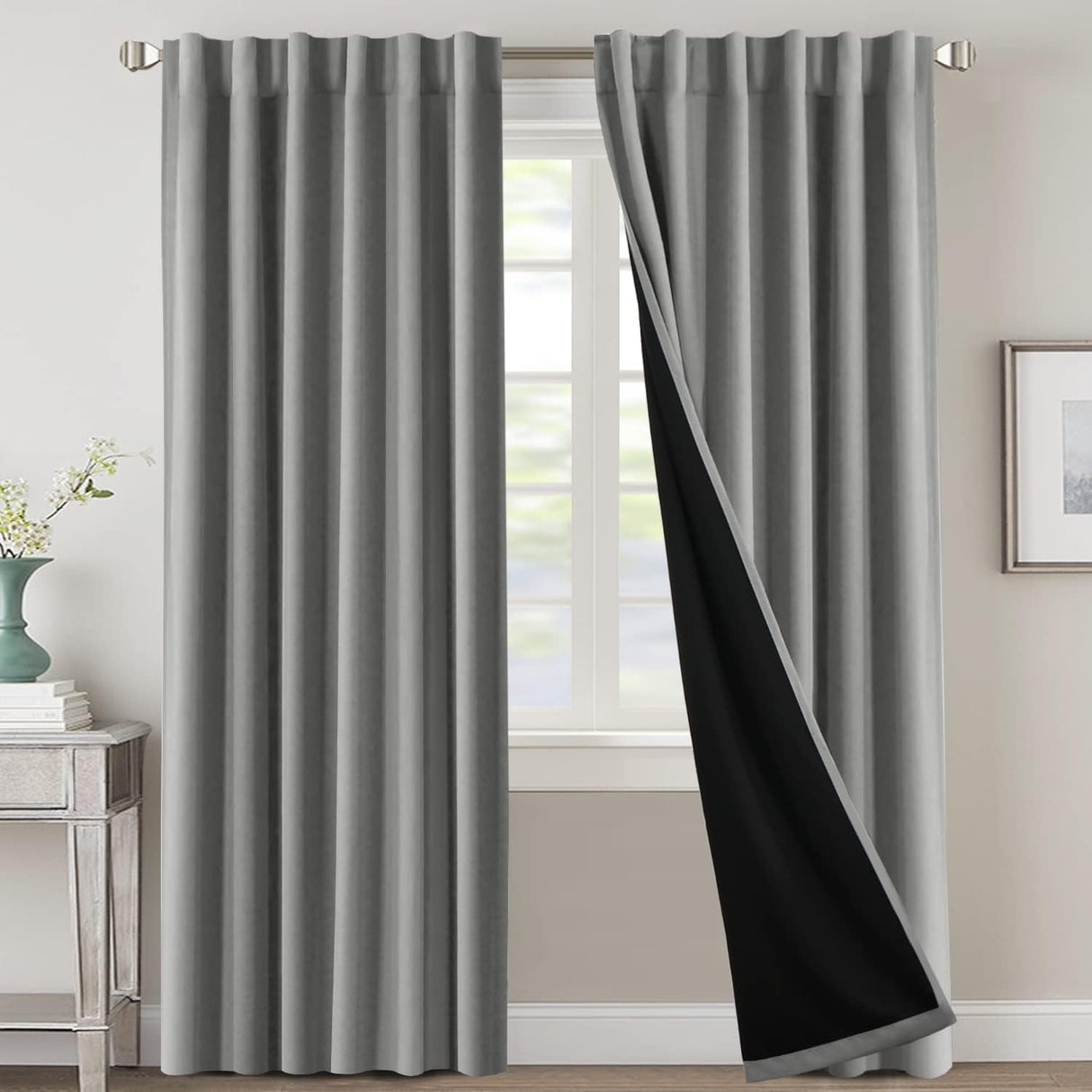H.VERSAILTEX 100% Blackout Curtains for Bedroom with Black Liner Full Room Darkening Back Tab Rod Pocket 2 Panels