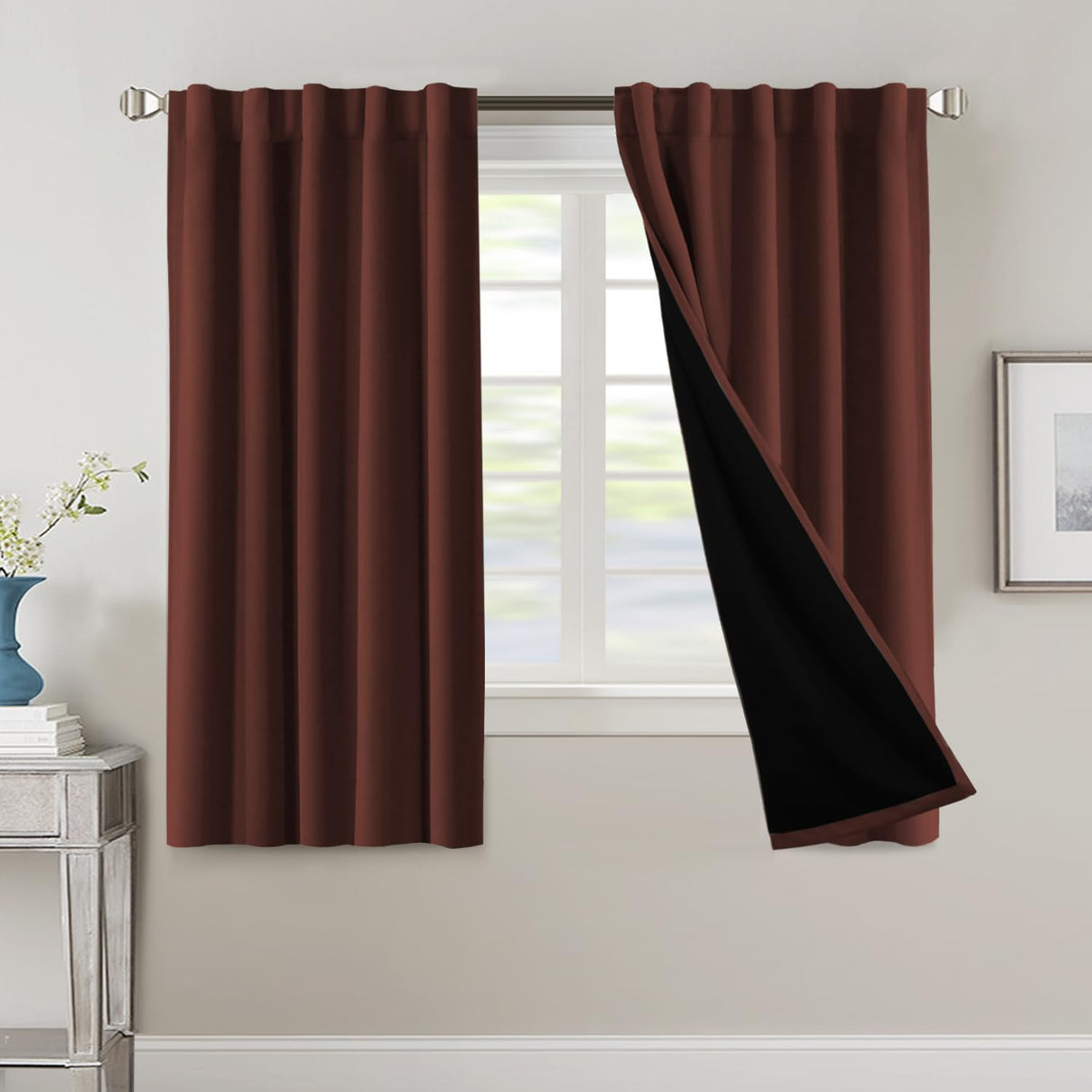 H.VERSAILTEX 100% Blackout Curtains for Bedroom with Black Liner Full Room Darkening Back Tab Rod Pocket 2 Panels