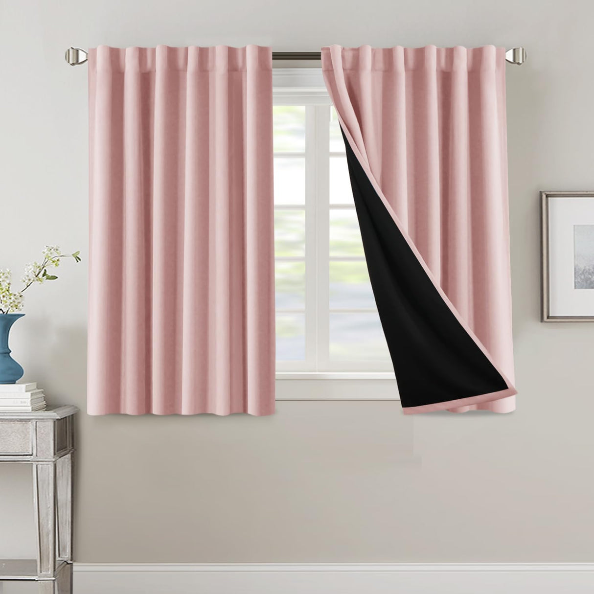 H.VERSAILTEX 100% Blackout Curtains for Bedroom with Black Liner Full Room Darkening Back Tab Rod Pocket 2 Panels