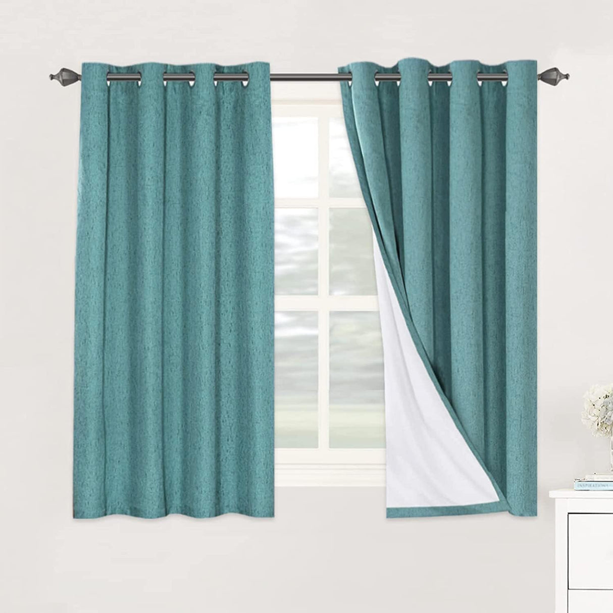 Linen Blackout Thermal Insulated  White Liner Grommet Top Curtains