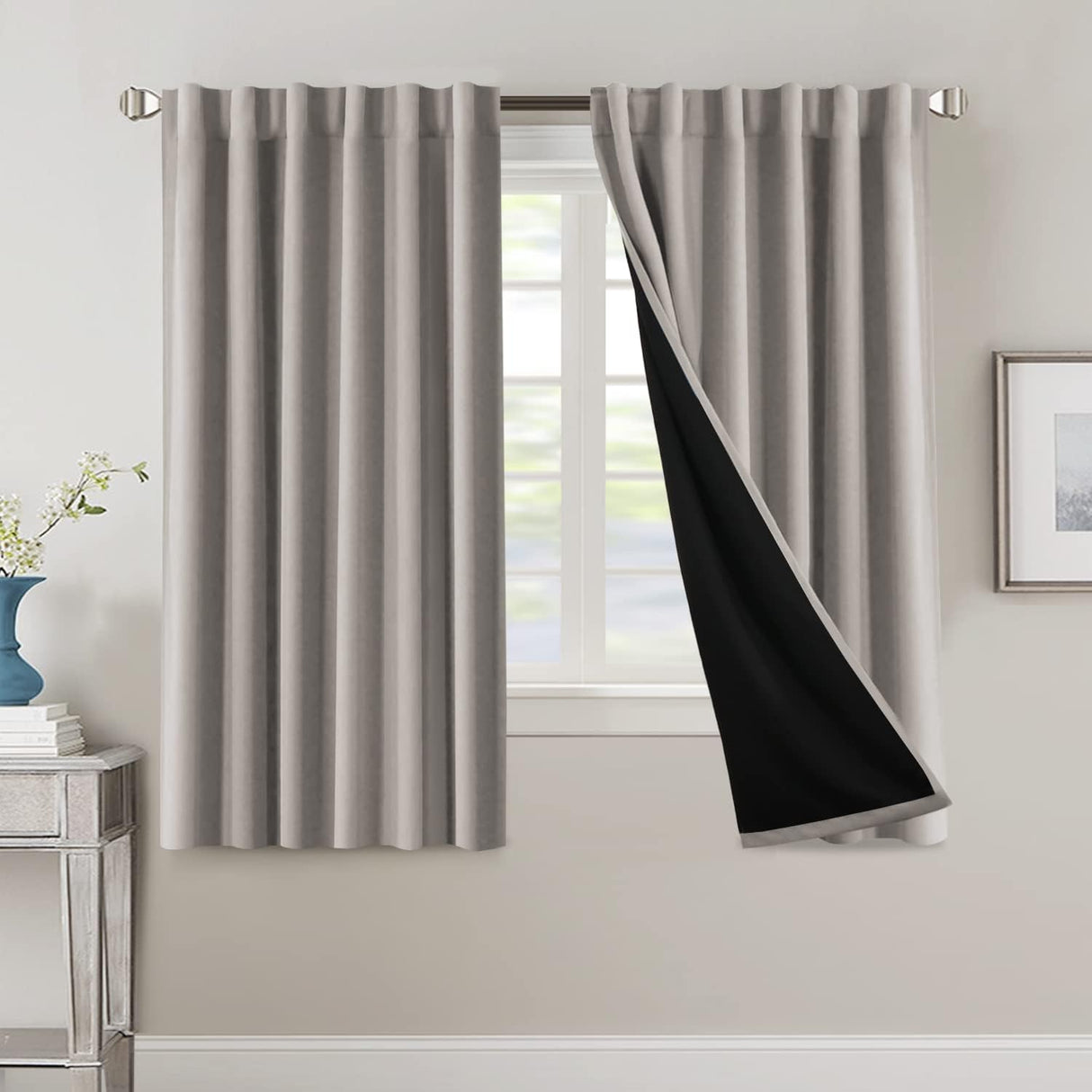 H.VERSAILTEX 100% Blackout Curtains for Bedroom with Black Liner Full Room Darkening Back Tab Rod Pocket 2 Panels