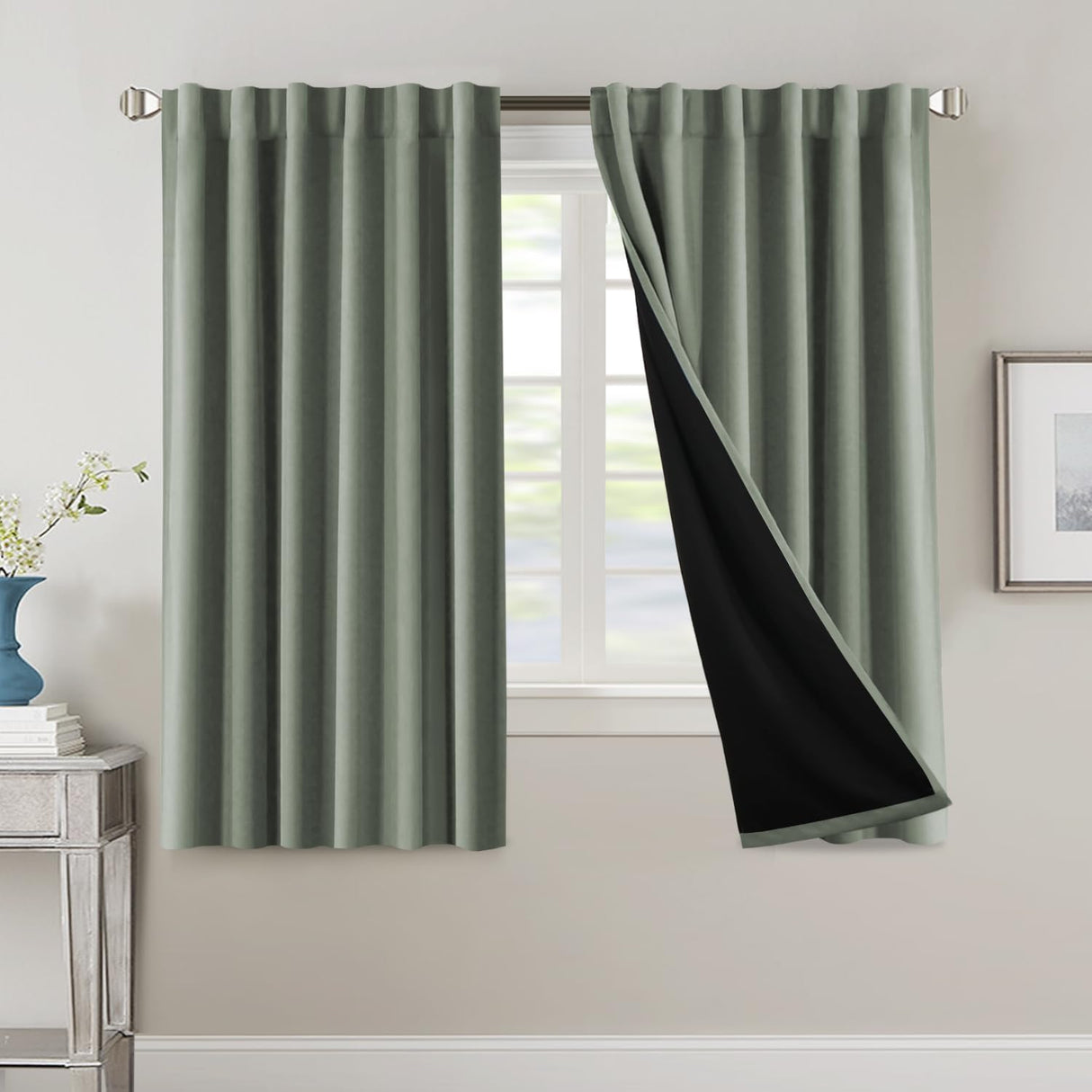 H.VERSAILTEX 100% Blackout Curtains for Bedroom with Black Liner Full Room Darkening Back Tab Rod Pocket 2 Panels