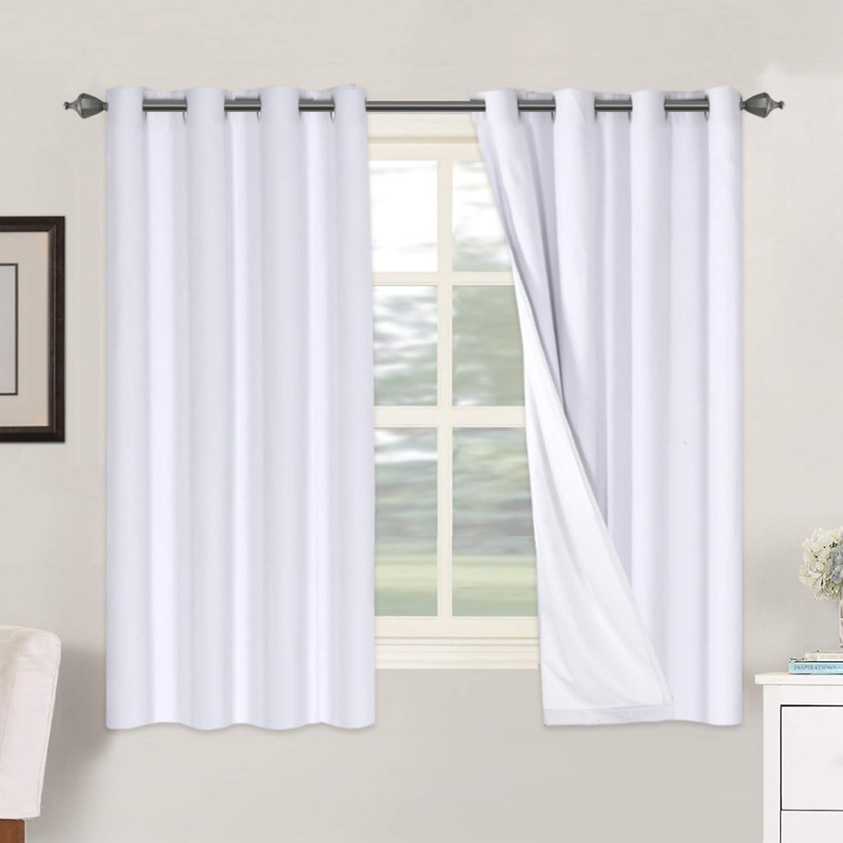 Linen Blackout Thermal Insulated  White Liner Grommet Top Curtains