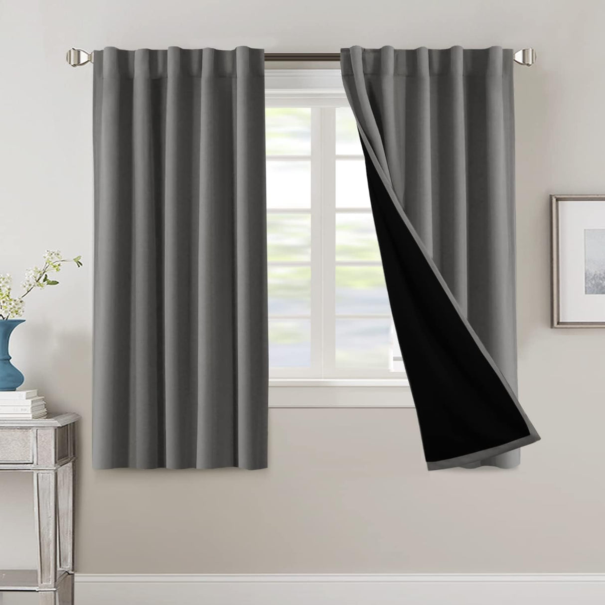 H.VERSAILTEX 100% Blackout Curtains for Bedroom with Black Liner Full Room Darkening Back Tab Rod Pocket 2 Panels