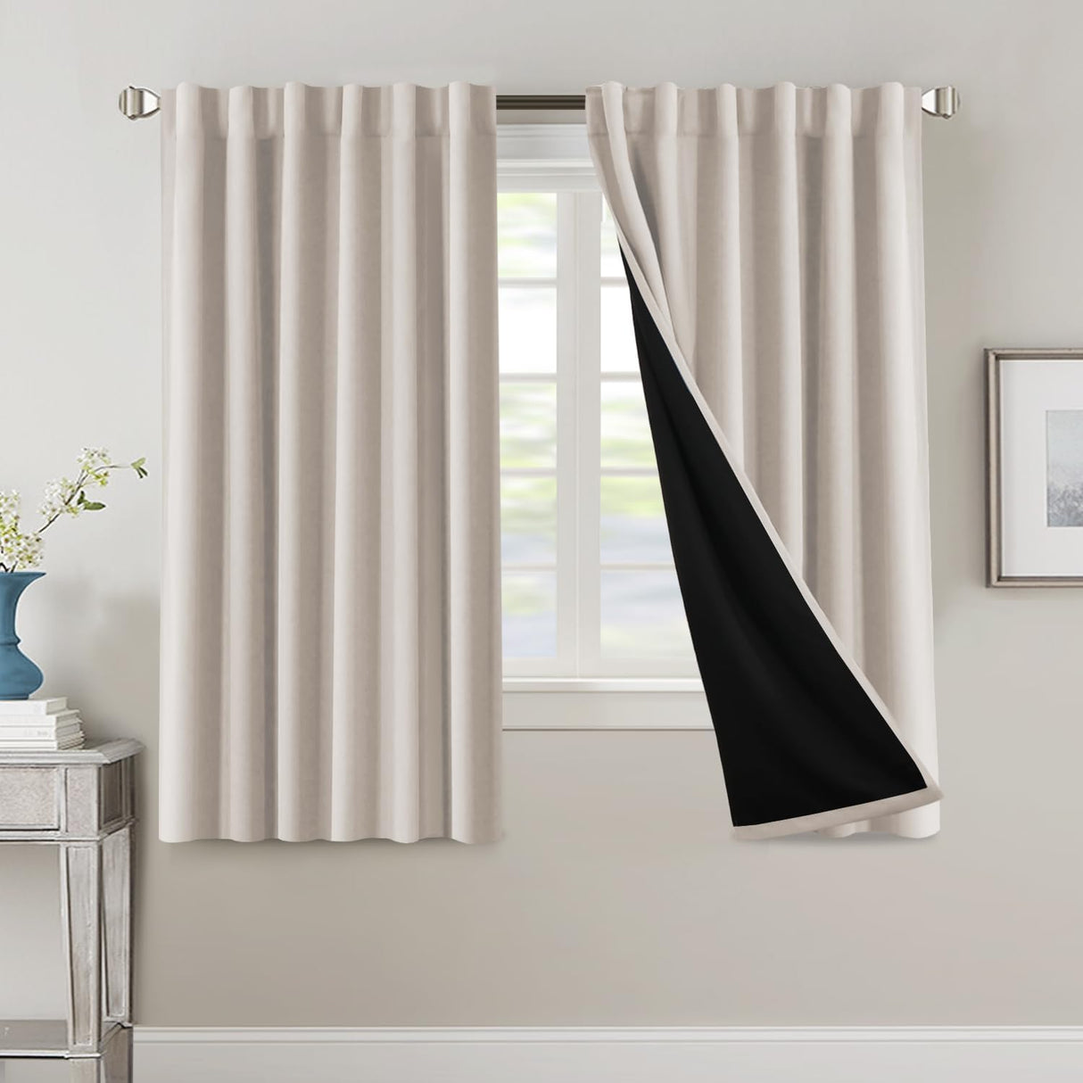 H.VERSAILTEX 100% Blackout Curtains for Bedroom with Black Liner Full Room Darkening Back Tab Rod Pocket 2 Panels
