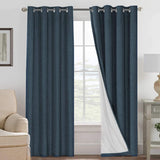 Linen Blackout Thermal Insulated  White Liner Grommet Top Curtains