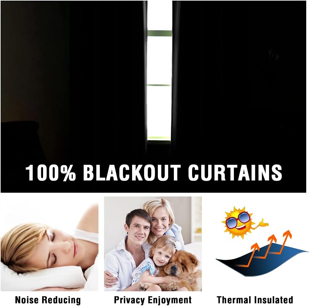 H.VERSAILTEX 100% Blackout Lined Curtains, 2 Thick Layers Completely Blackout Window Treatment Thermal Insulated Drapes for Kitchen/Bedroom (1 Pair, 52" Width x 63" Length Each Panel, Navy)