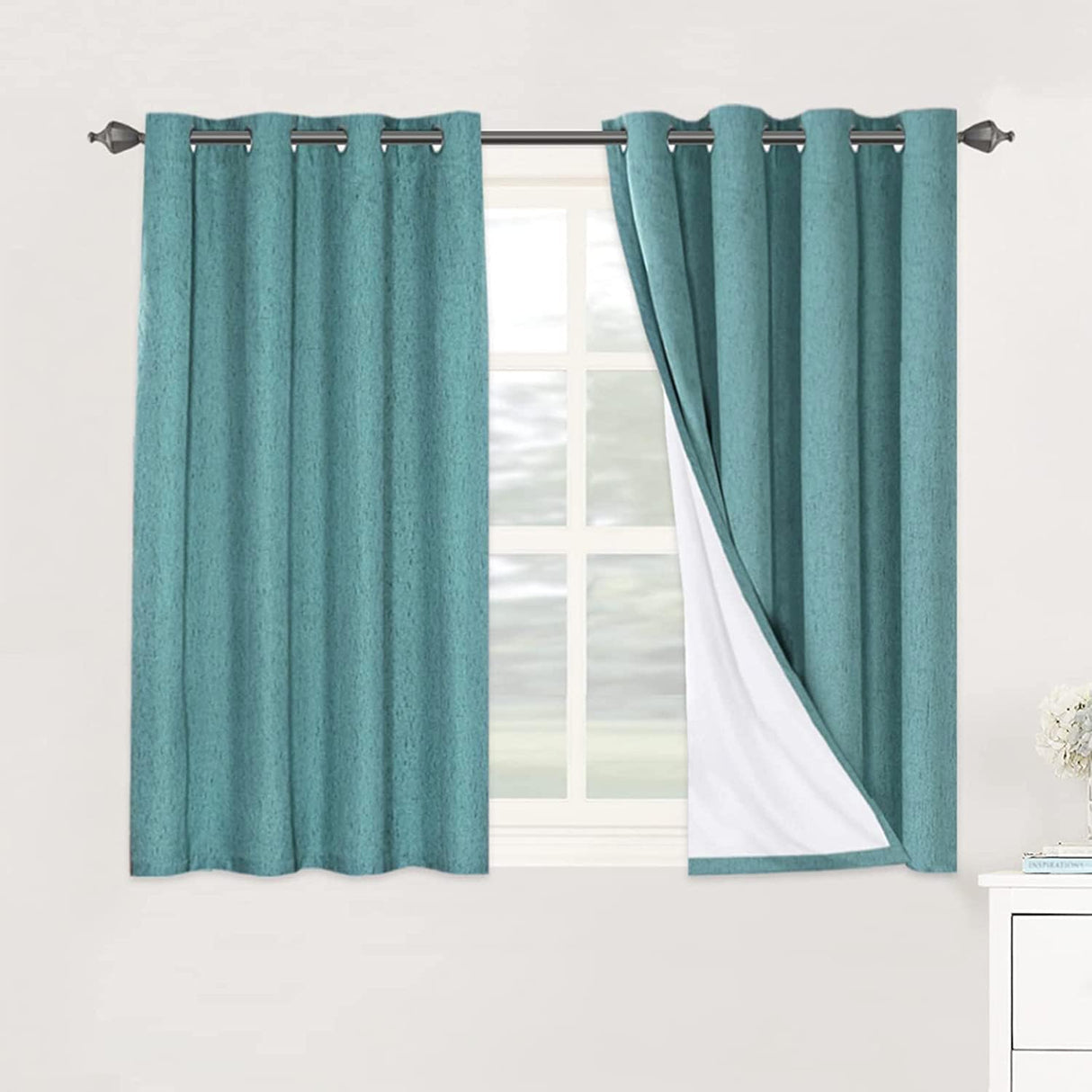 Linen Blackout Thermal Insulated  White Liner Grommet Top Curtains
