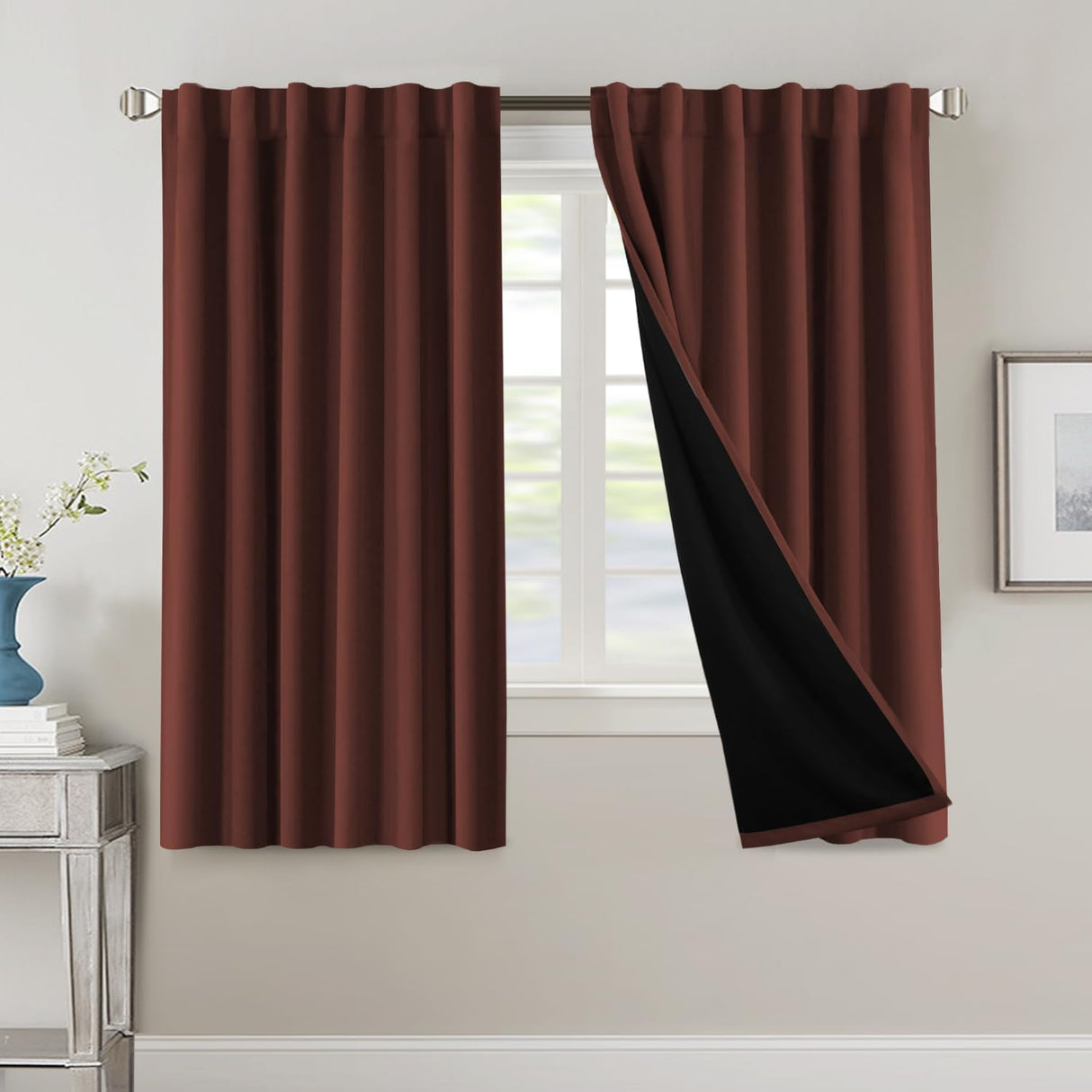 H.VERSAILTEX 100% Blackout Curtains for Bedroom with Black Liner Full Room Darkening Back Tab Rod Pocket 2 Panels