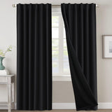 H.VERSAILTEX 100% Blackout Curtains for Bedroom with Black Liner Full Room Darkening Back Tab Rod Pocket 2 Panels