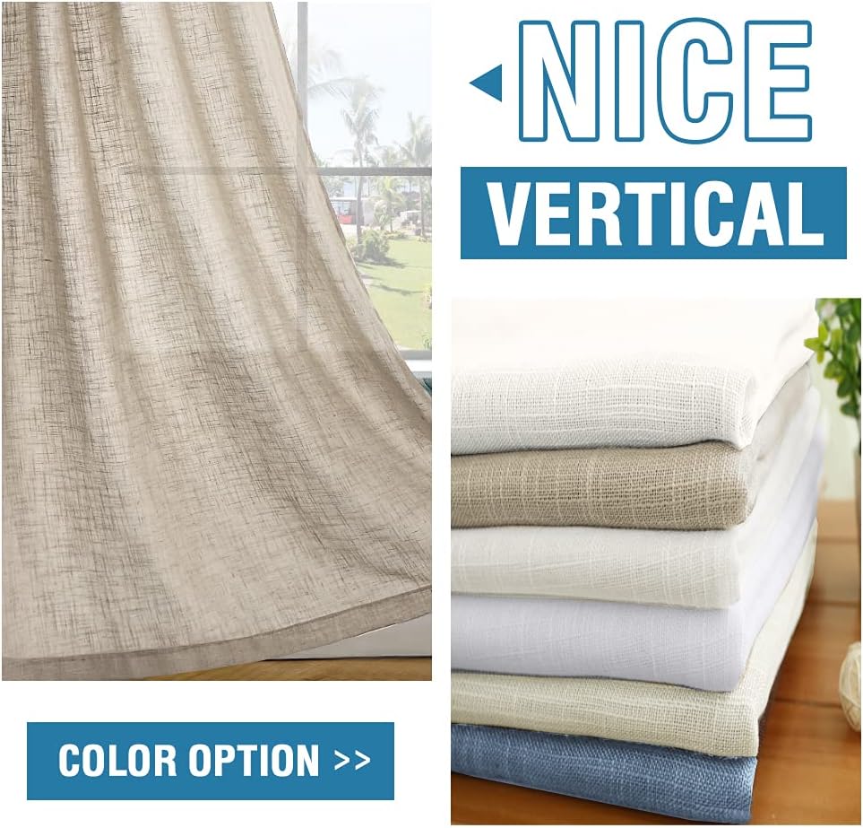 H.VERSAILTEX Linen Blended Curtains - Natural Linen Textured, Light Filtering Nickel Grommet 2 Panel Sets, 52" x 84", Angora for Living Room & Bedroom