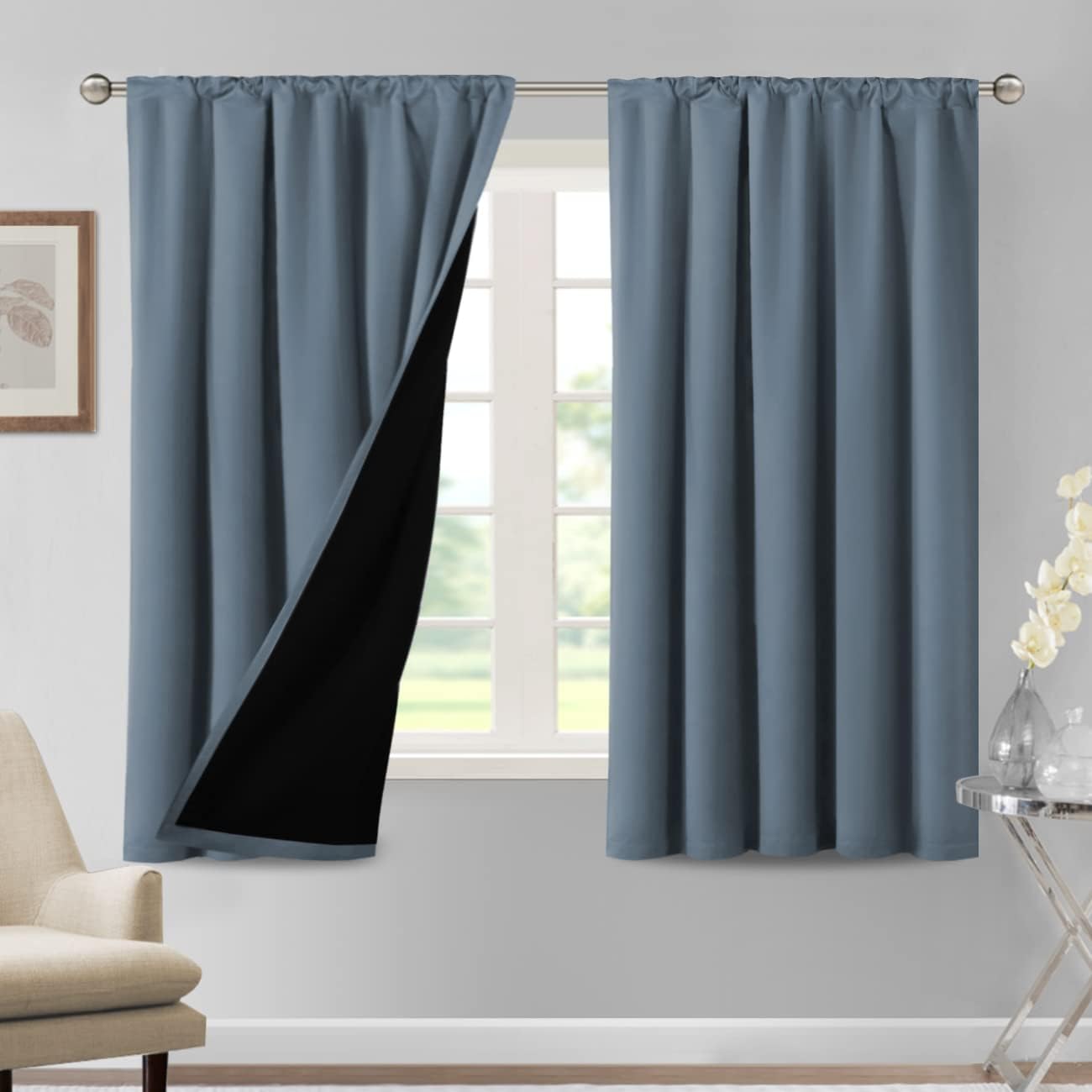 H.VERSAILTEX 100% Blackout Short Curtains for Bedroom Kitchen Privacy Energy Saving Curtain Tiers Set of 2