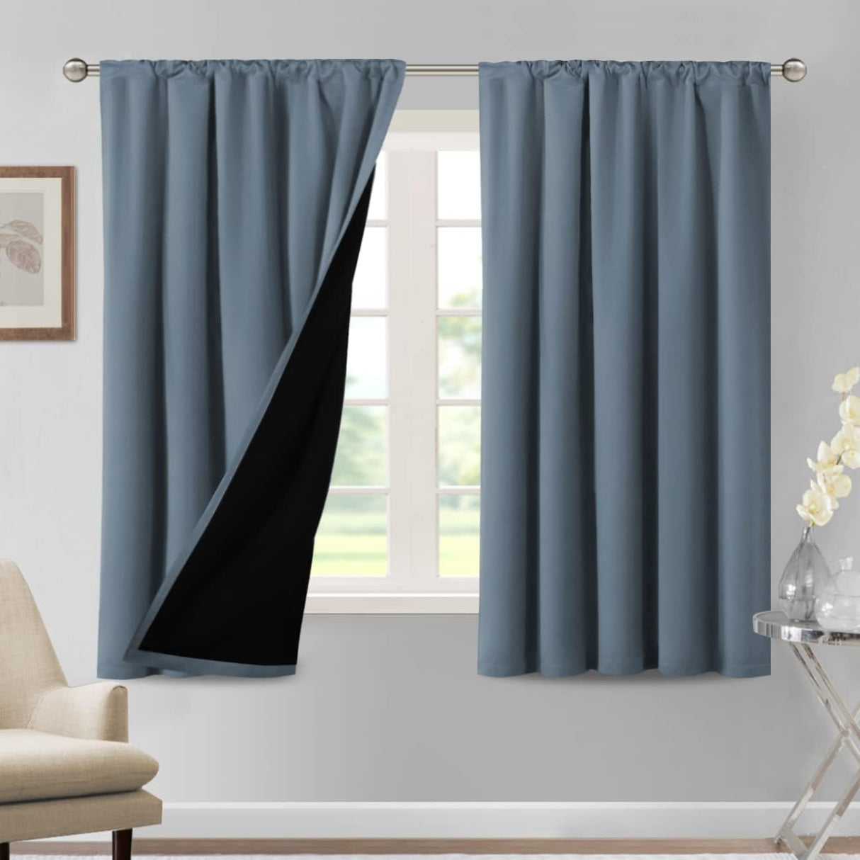 H.VERSAILTEX 100% Blackout Short Curtains for Bedroom Kitchen Privacy Energy Saving Curtain Tiers Set of 2