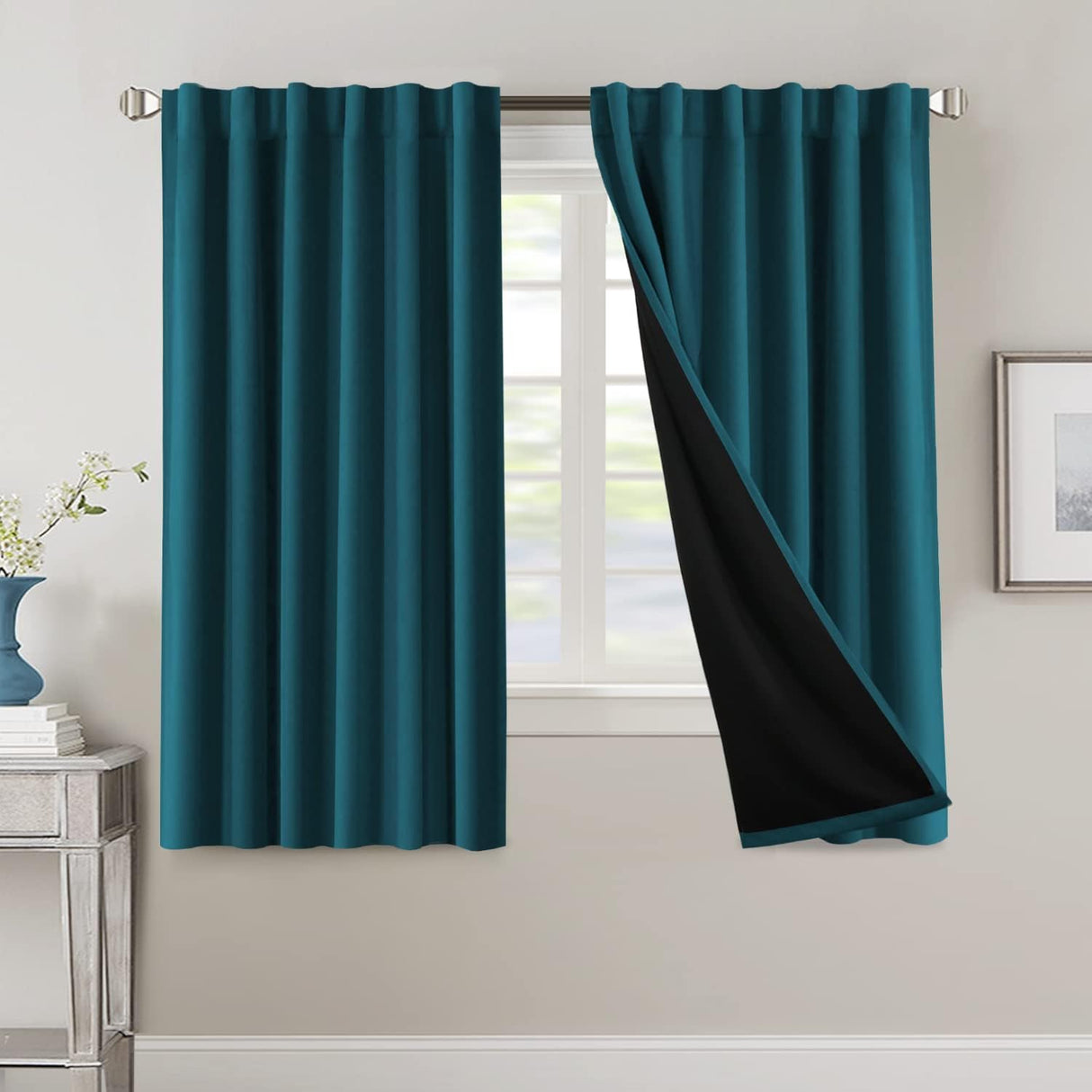 H.VERSAILTEX 100% Blackout Curtains for Bedroom with Black Liner Full Room Darkening Back Tab Rod Pocket 2 Panels