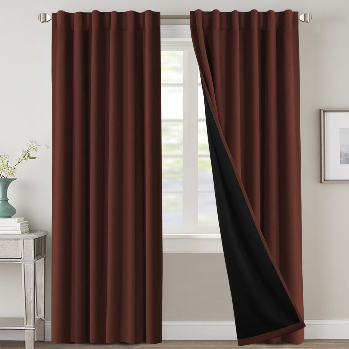 H.VERSAILTEX 100% Blackout Curtains for Bedroom with Black Liner Full Room Darkening Back Tab Rod Pocket 2 Panels