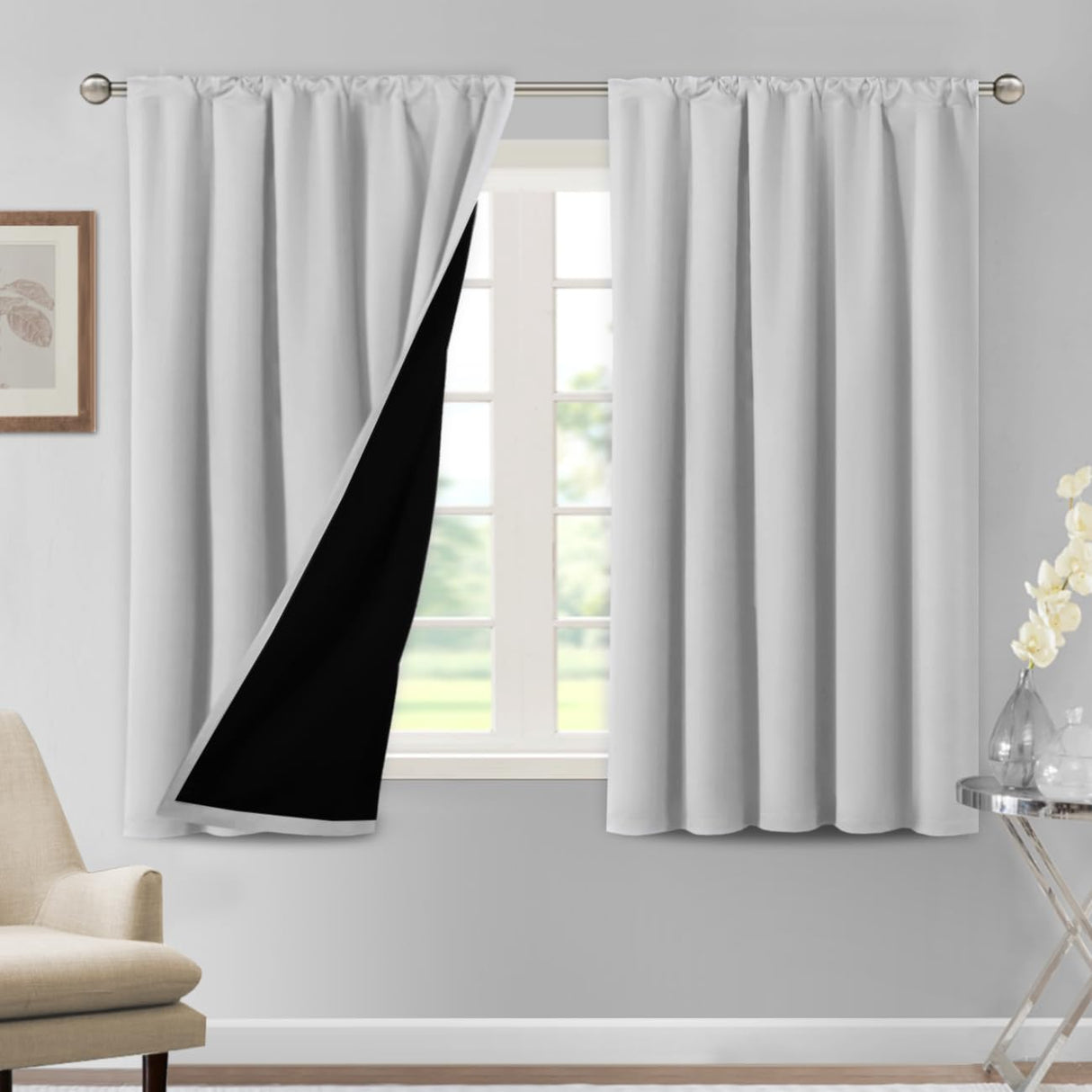 H.VERSAILTEX 100% Blackout Short Curtains for Bedroom Kitchen Privacy Energy Saving Curtain Tiers Set of 2