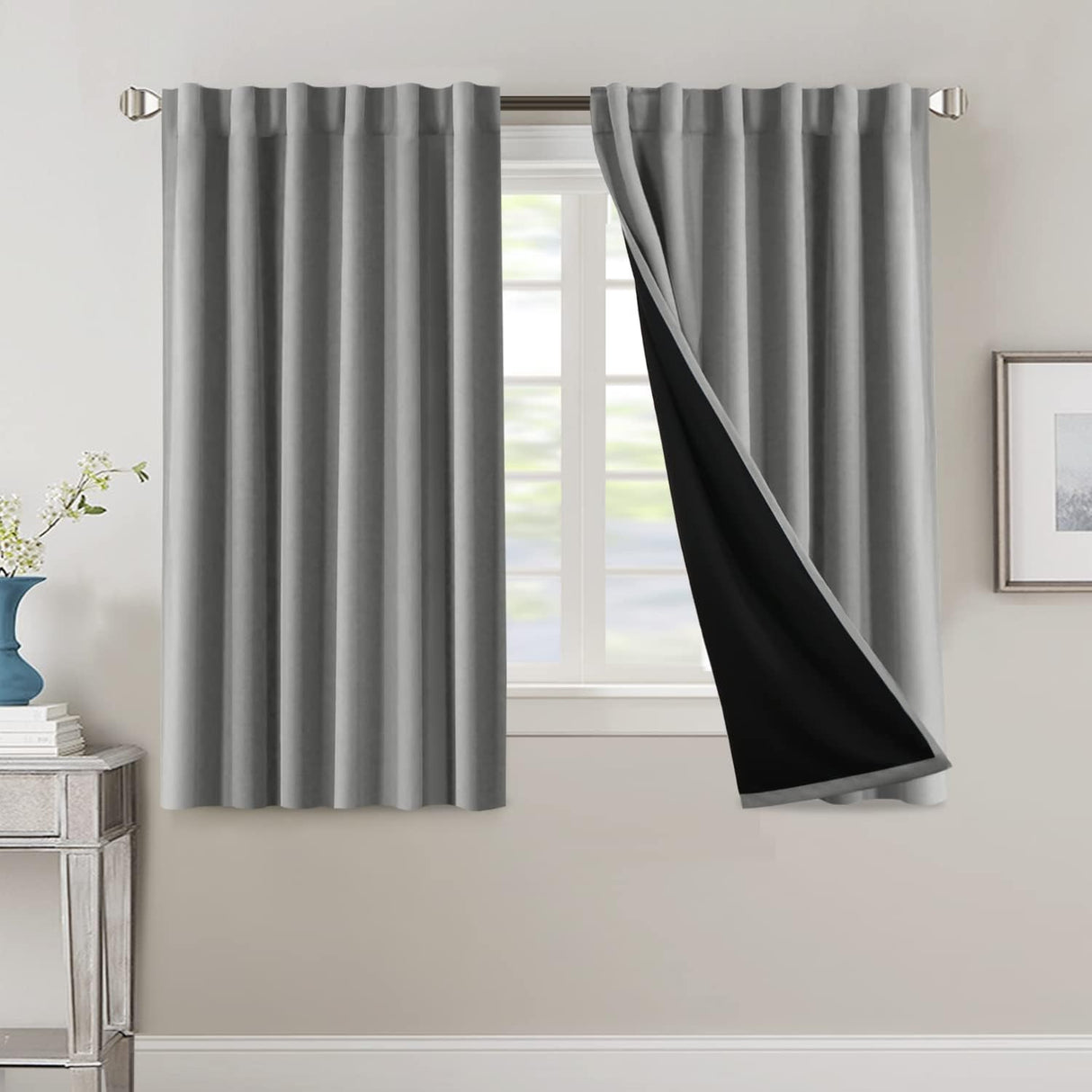 H.VERSAILTEX 100% Blackout Curtains for Bedroom with Black Liner Full Room Darkening Back Tab Rod Pocket 2 Panels
