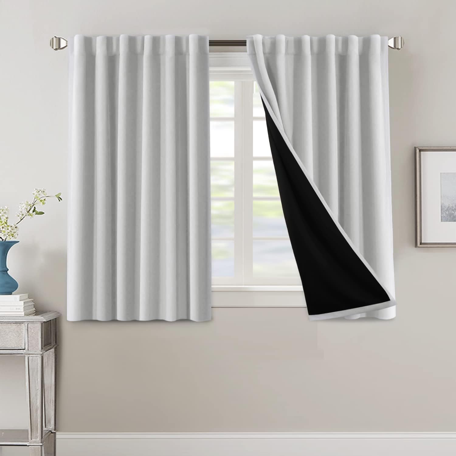 H.VERSAILTEX 100% Blackout Curtains for Bedroom with Black Liner Full Room Darkening Back Tab Rod Pocket 2 Panels