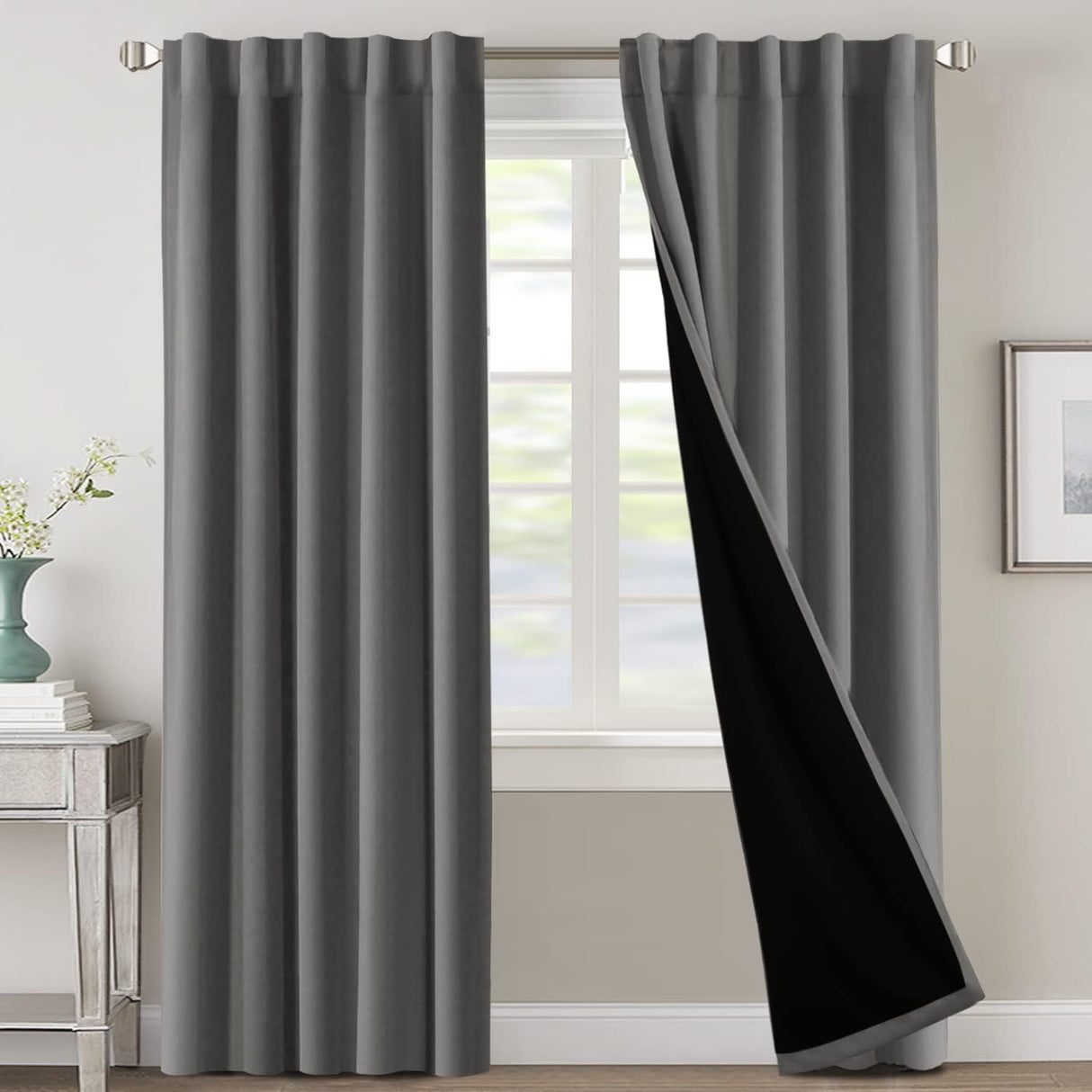 H.VERSAILTEX 100% Blackout Curtains for Bedroom with Black Liner Full Room Darkening Back Tab Rod Pocket 2 Panels