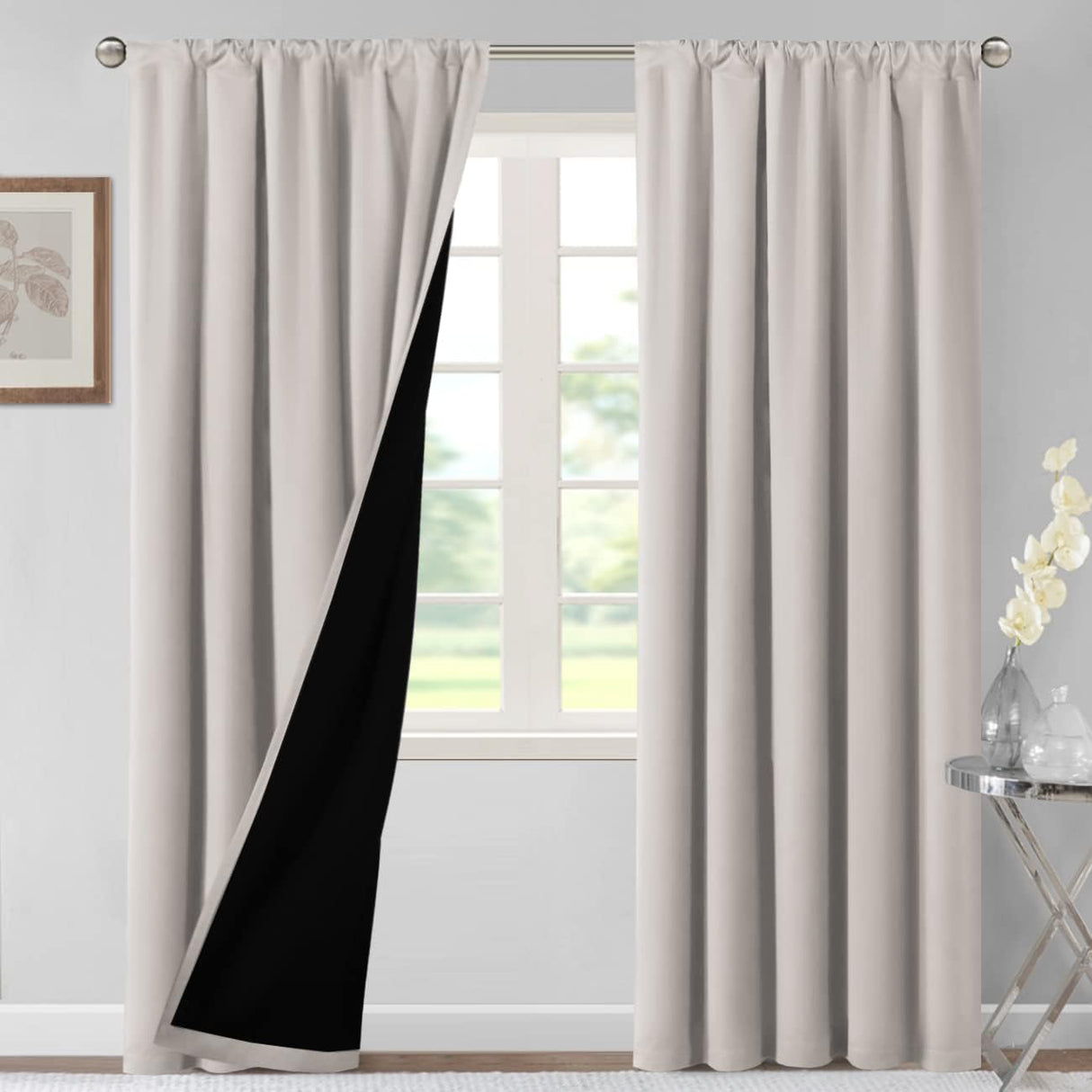 H.VERSAILTEX 100% Blackout Short Curtains for Bedroom Kitchen Privacy Energy Saving Curtain Tiers Set of 2
