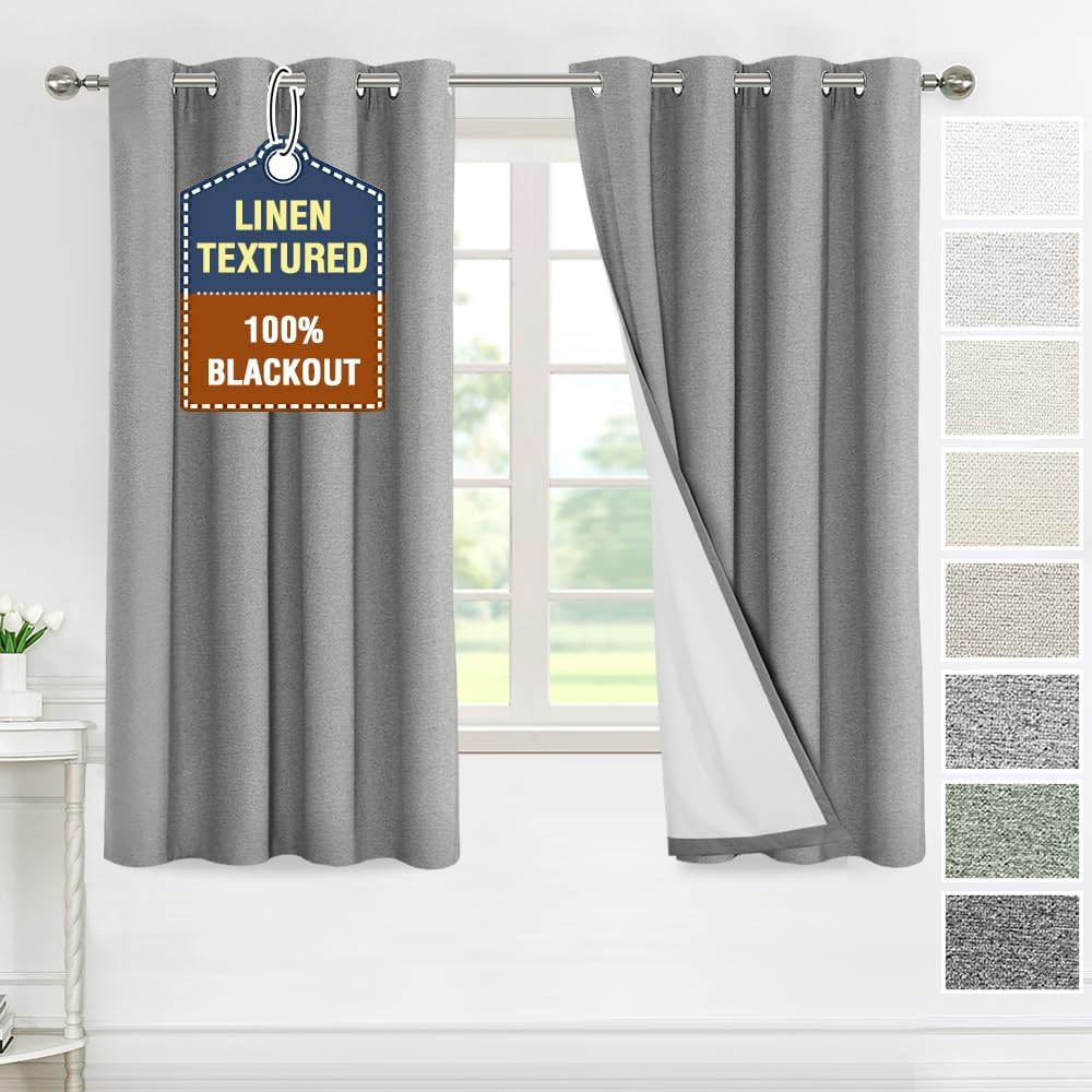 H.VERSAILTEX Linen 100% Blackout Drapes Full Coverage Heat Blocking Curtains for Bedroom