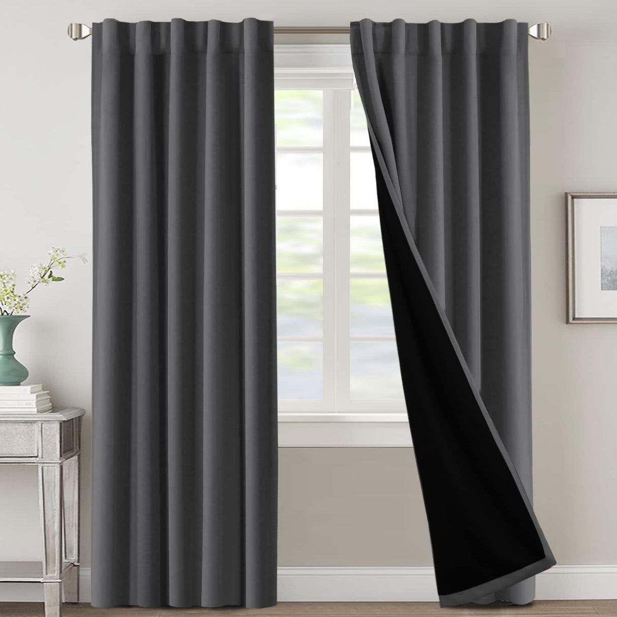 H.VERSAILTEX 100% Blackout Curtains for Bedroom with Black Liner Full Room Darkening Back Tab Rod Pocket 2 Panels