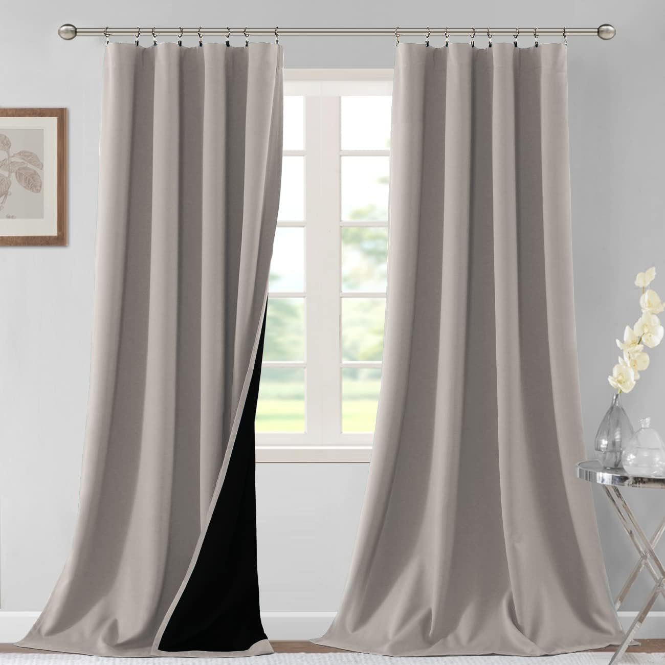 H.VERSAILTEX 100% Blackout Short Curtains for Bedroom Kitchen Privacy Energy Saving Curtain Tiers Set of 2