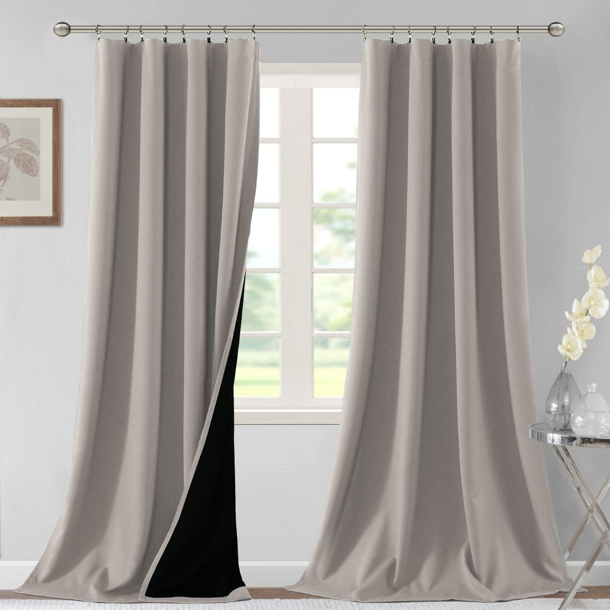 H.VERSAILTEX 100% Blackout Short Curtains for Bedroom Kitchen Privacy Energy Saving Curtain Tiers Set of 2